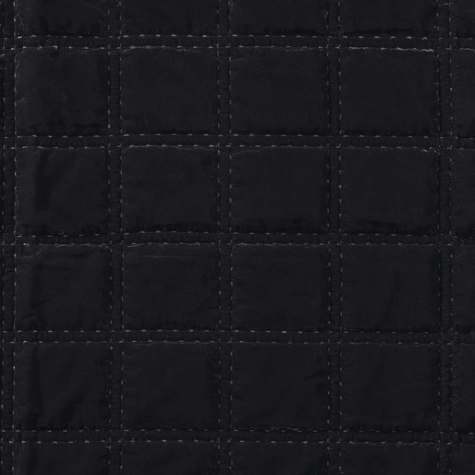 Stella - King Faux Silk Velvet Double Box Stitch Quilt Set (Set of 3) - Black