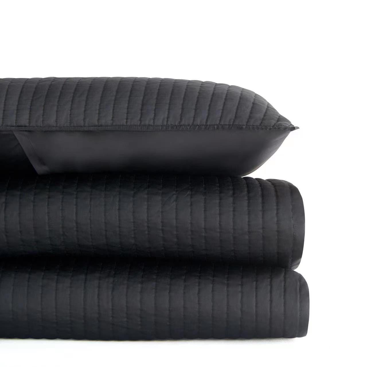 Satin Channel - Full/Queen Quilt Set (Set of 3) - Black
