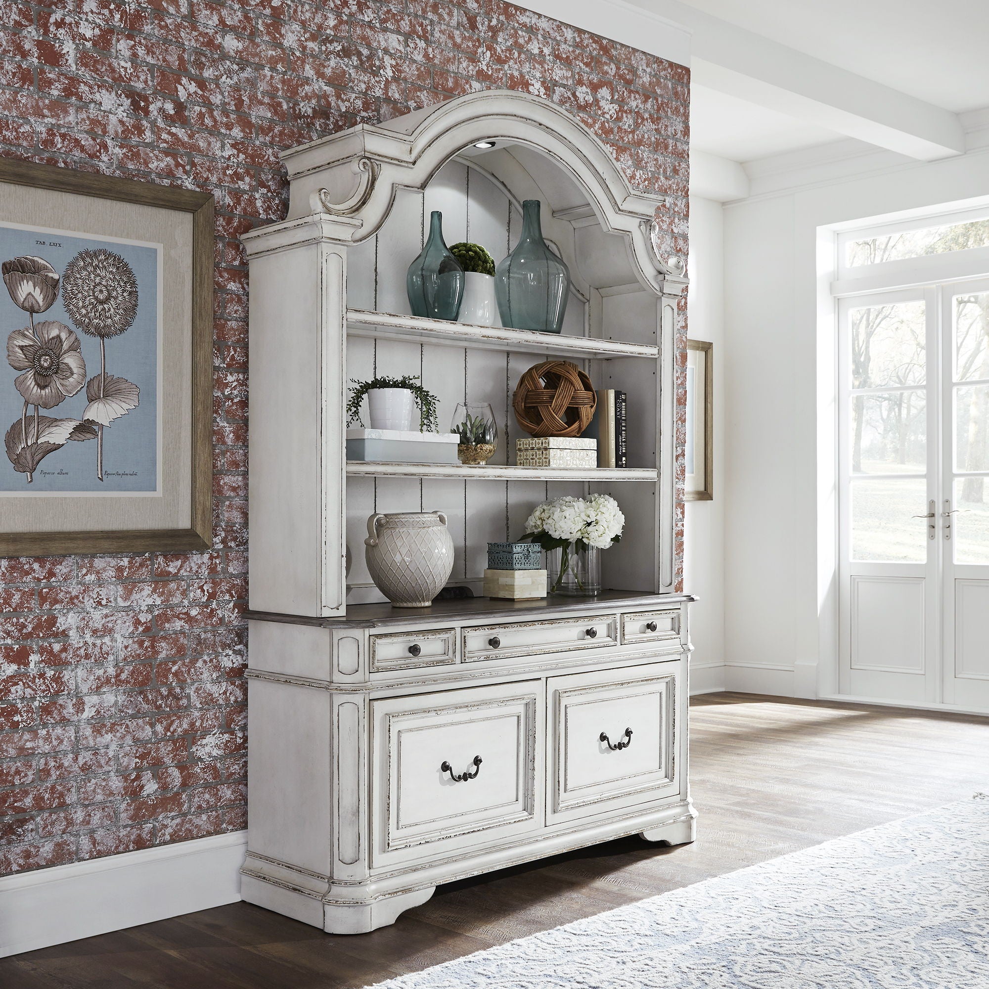 Magnolia Manor - 3 Piece Home Office Set (Desk & Hutch) - Antique White