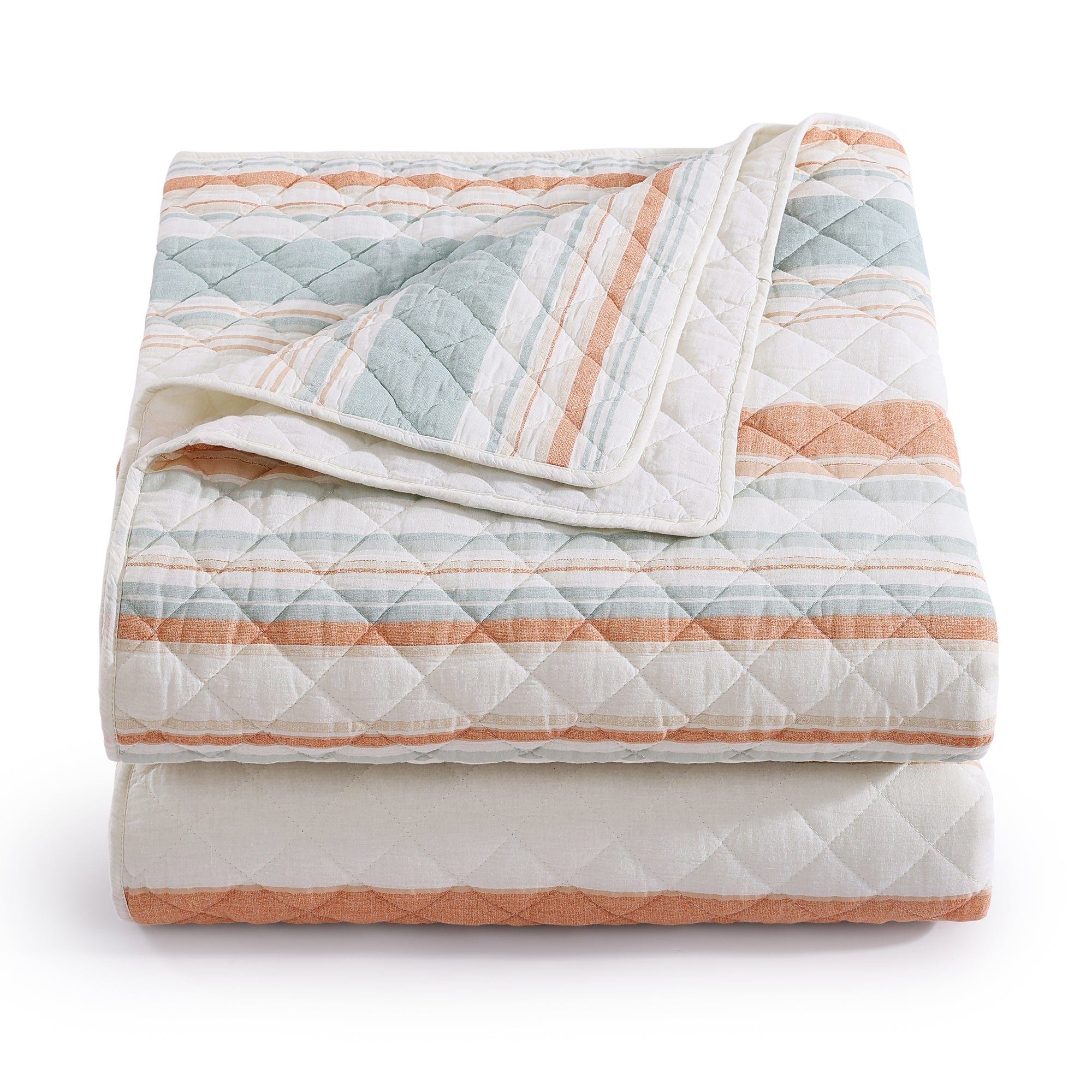 Mystic Stripe - Twin Cotton Gauze Quilt Set (Set of 2) - Coral