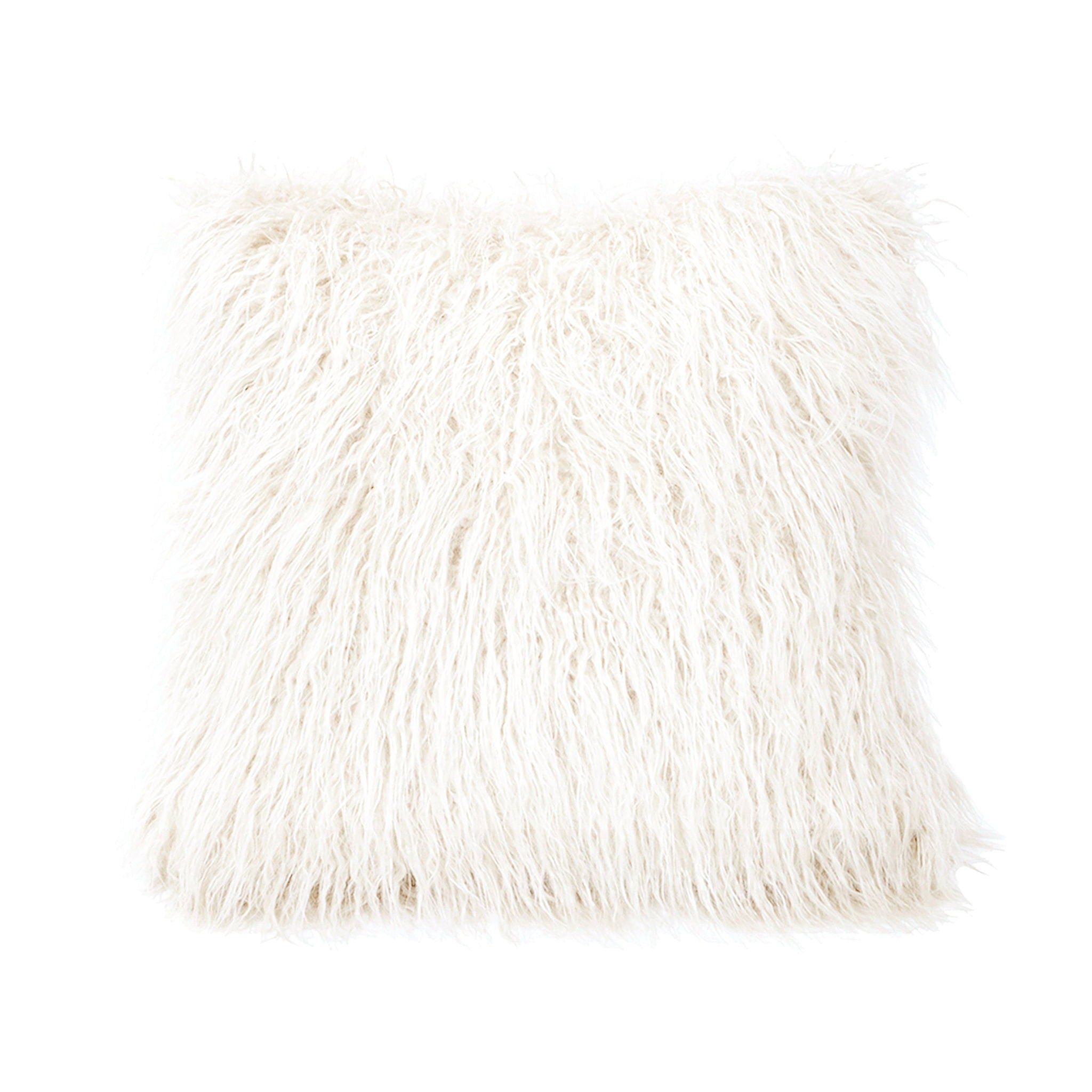 Mongolian Fur - Faux Fur Throw Pillow - White