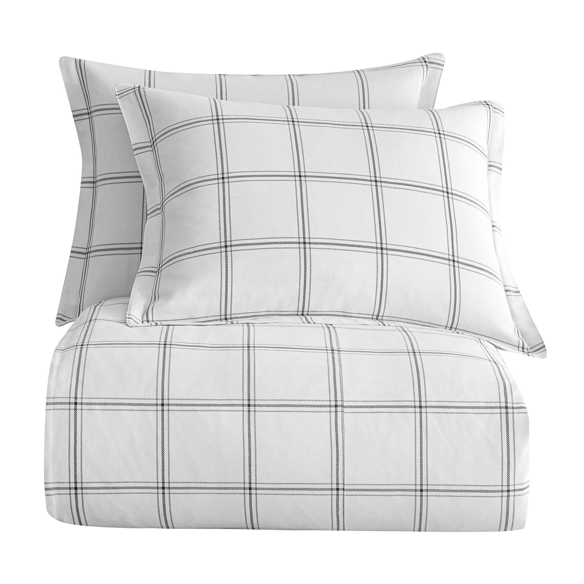 Windowpane - King Plaid Duvet Cover Set (Set of 3) - White