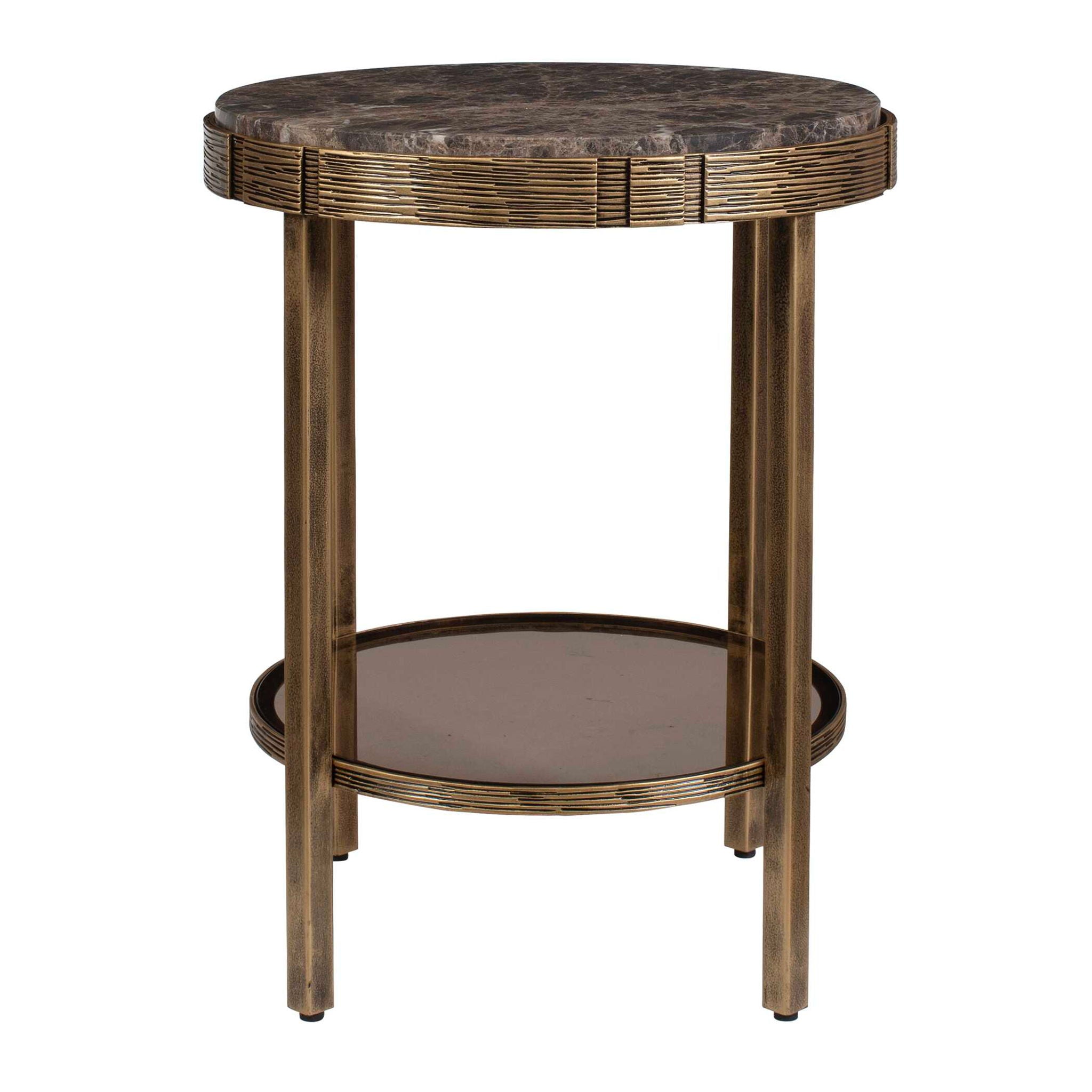 Cusano - Round Dark Marble Accent Table - Brass / Brown