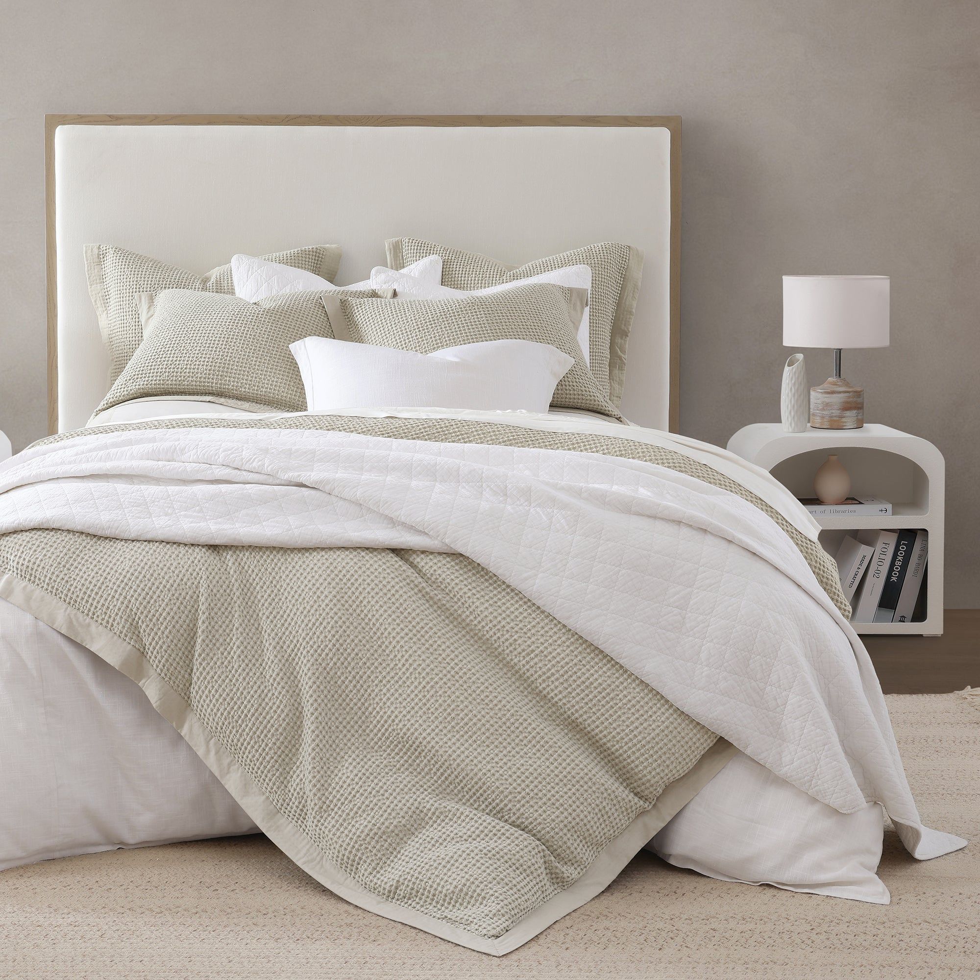 Stonewashed Cotton Waffle Weave - King Duvet Cover Set (Set of 3) - Light Tan