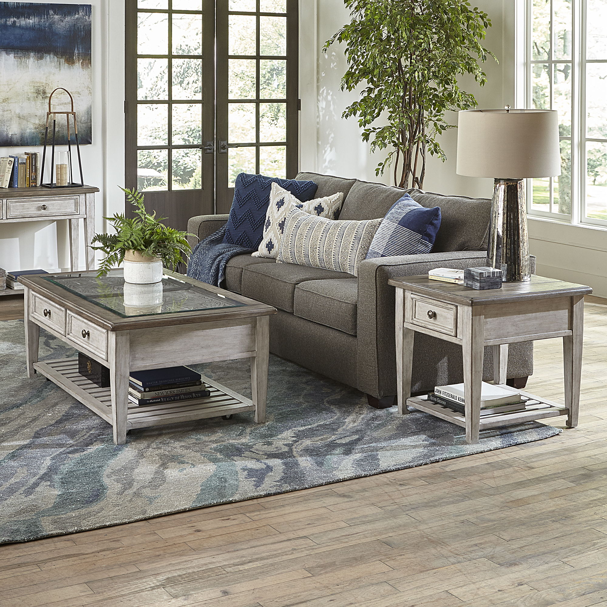 Heartland - 3 Piece Table Set - Antique White / Tobacco Tops