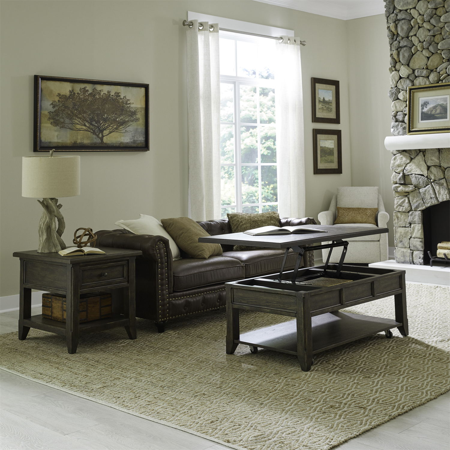 Paradise Valley - 3 Piece Table Set (Lift Top Cocktail Table) - Saddle Brown