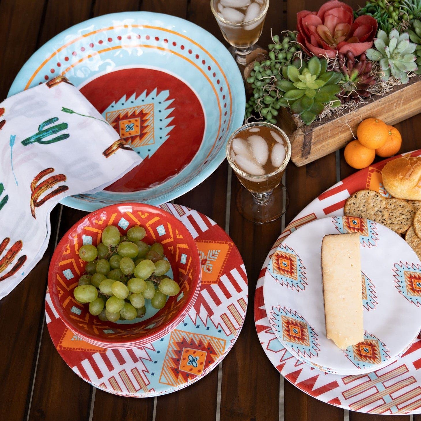 Southwest Melamine - Set (Set of 14), 2 Per Carton - Turquoise / Red