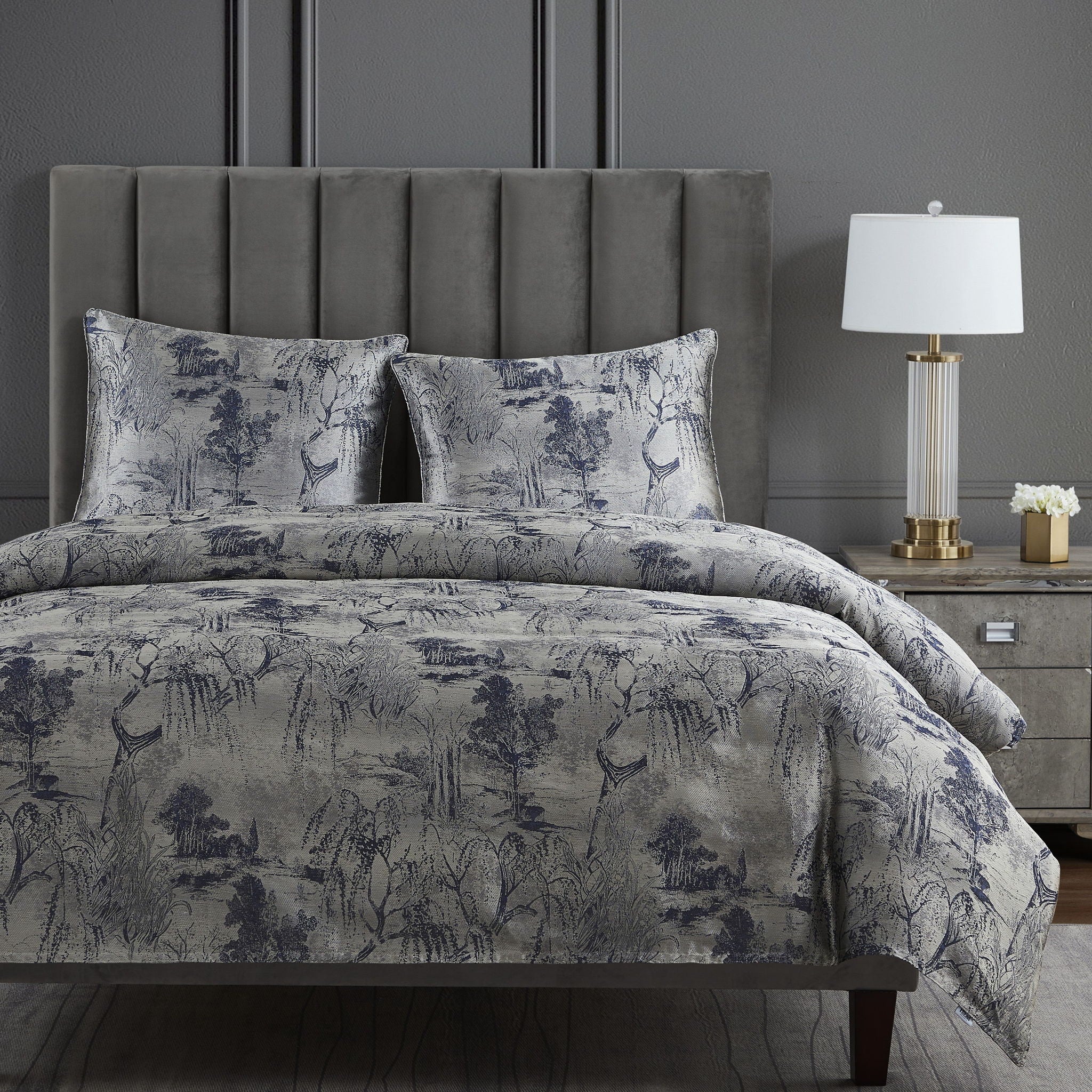 Pastoral Jacquard - Queen Duvet Cover Set (Set of 3) - Silver