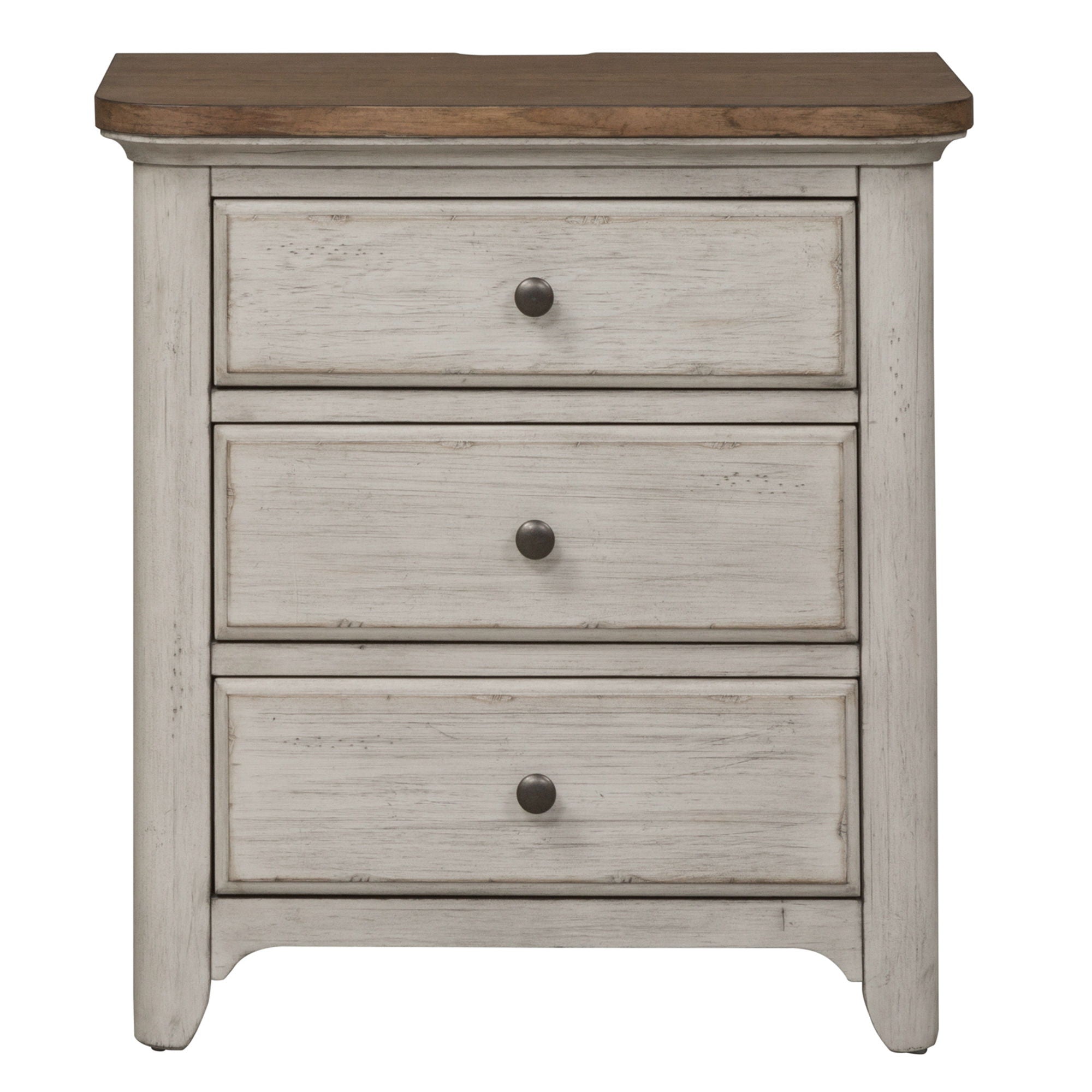 Farmhouse Reimagined - 3 Drawer Nightstand With Charging Station - Antique White / Chestnut Tops