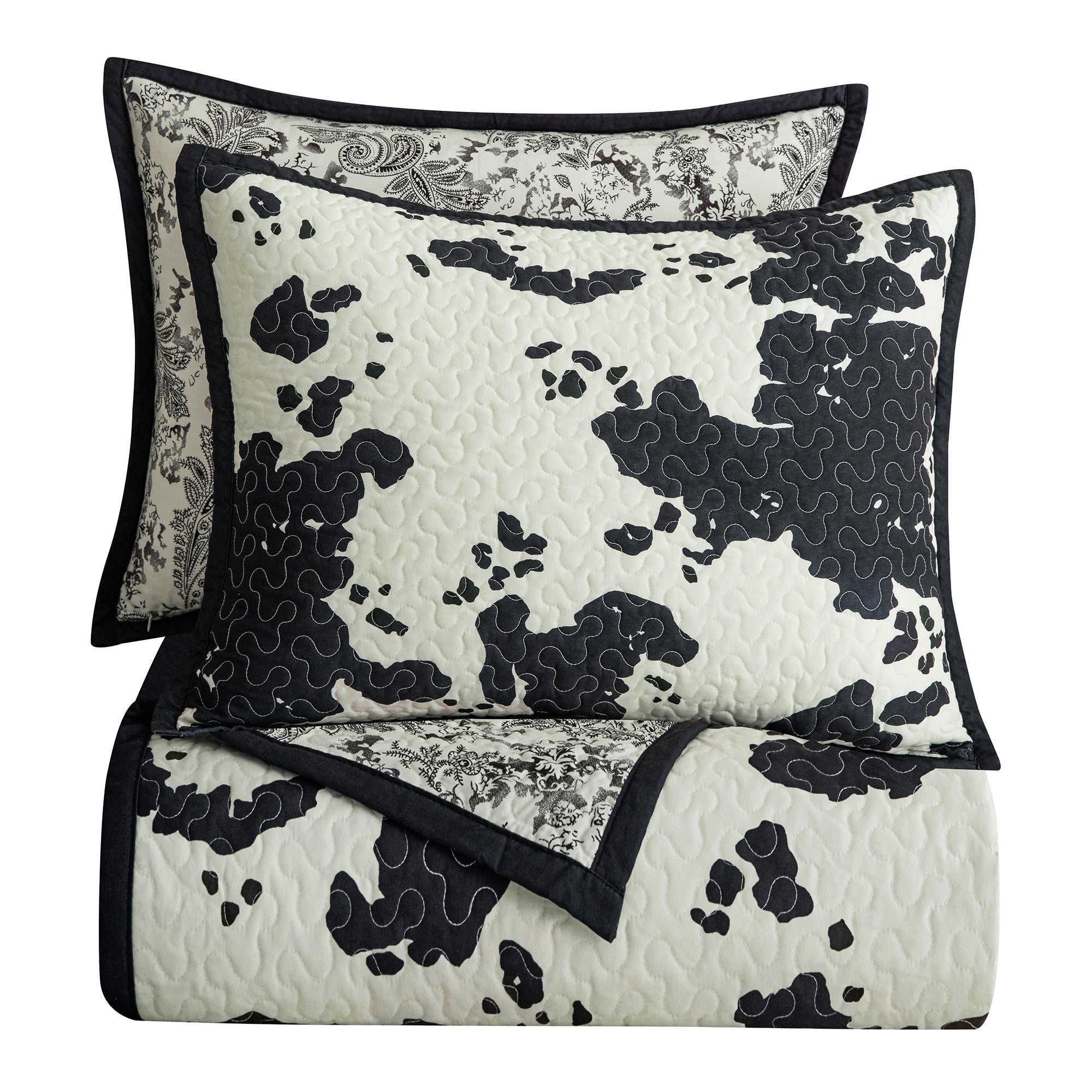 Clara - King Cowhide Reversible Quilt Set (Set of 3) - Black