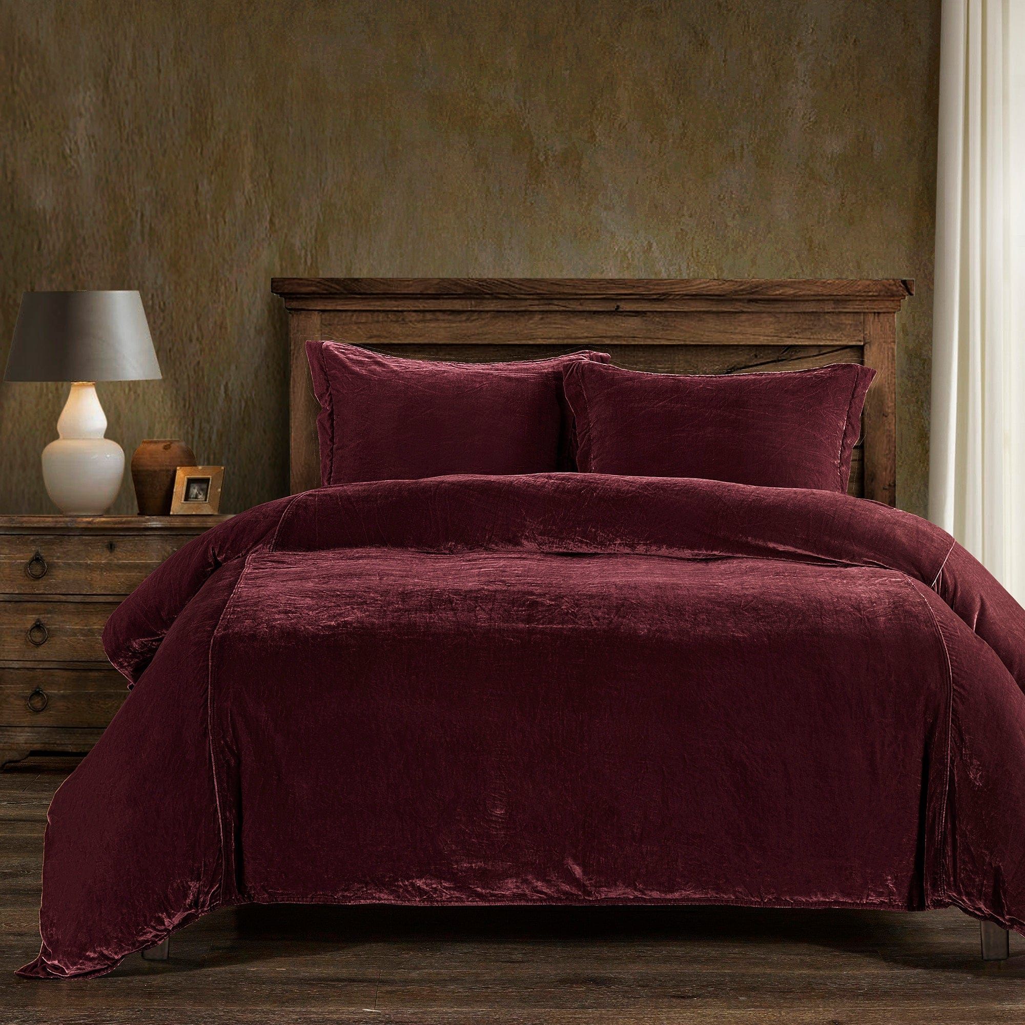 Stella - Queen Faux Silk Velvet Duvet Cover Set (Set of 3) - Garnet Red
