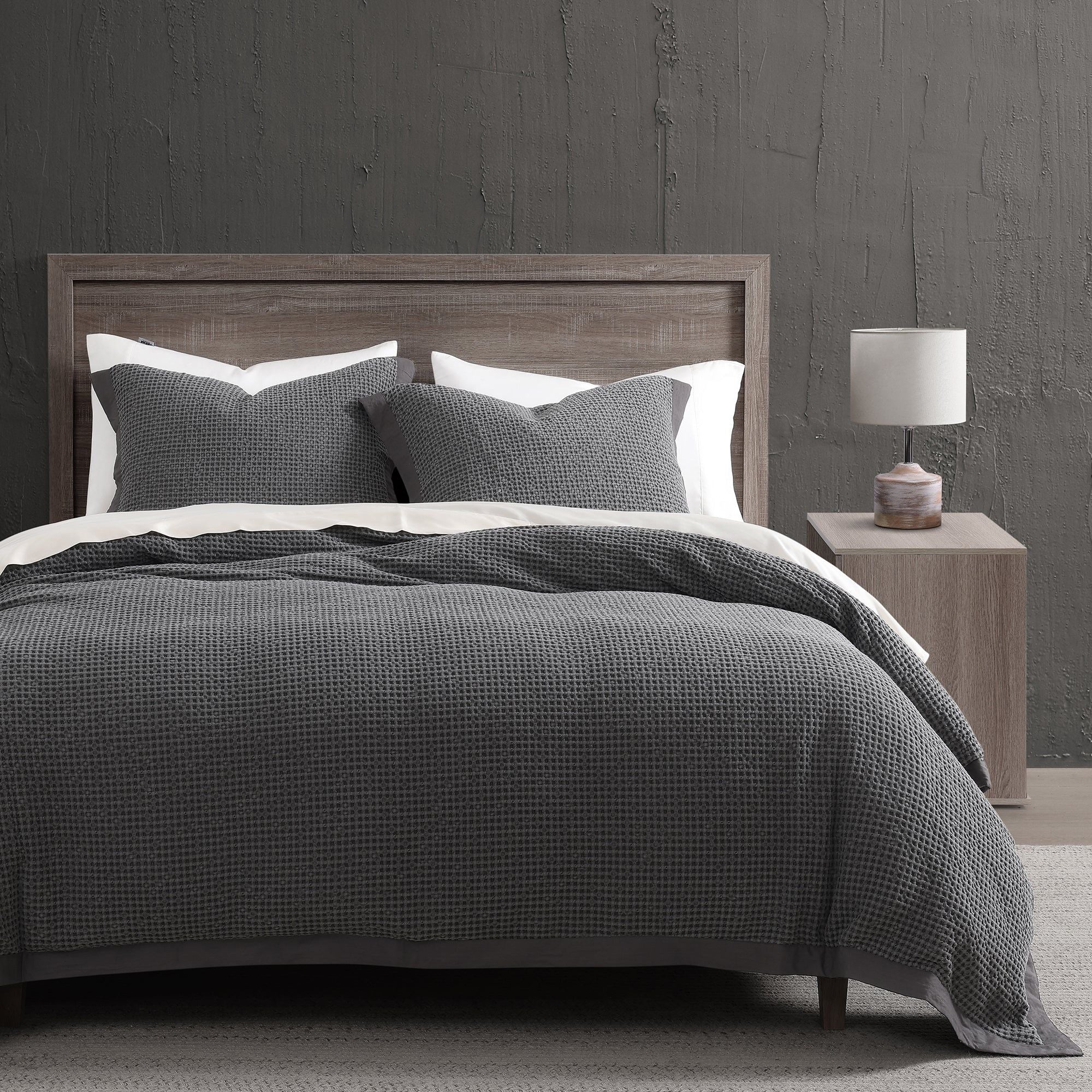 Stonewashed Cotton Waffle Weave - Queen Duvet Cover Set (Set of 3) - Slate