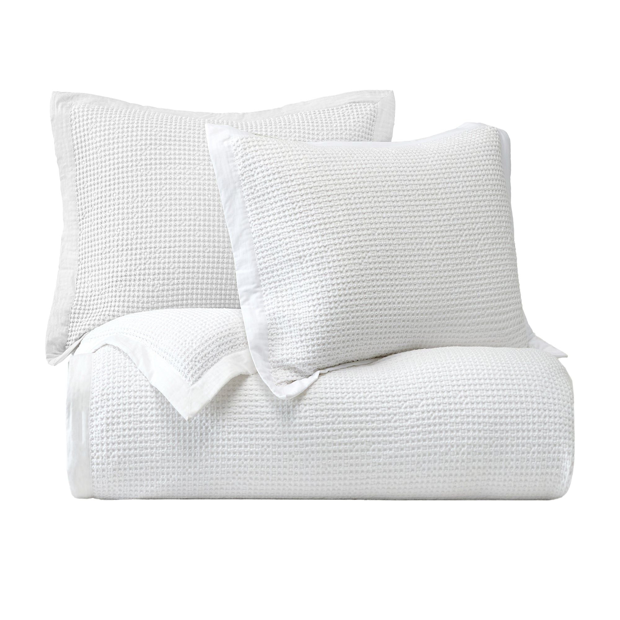 Stonewashed Cotton Waffle Weave - Queen Duvet Cover Set (Set of 3) - White