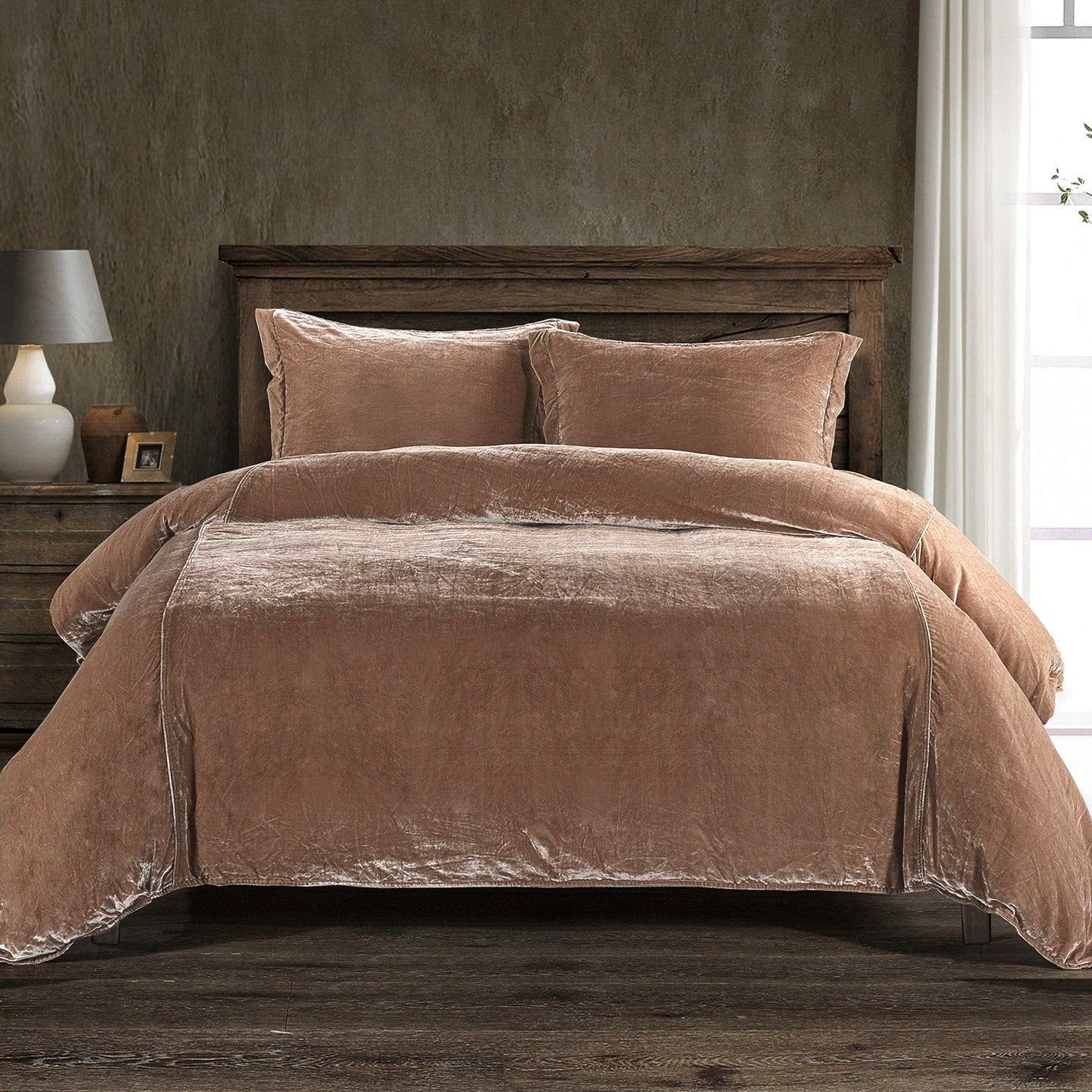 Stella - King Faux Silk Velvet Duvet Cover Set (Set of 3) - Dusty Rose