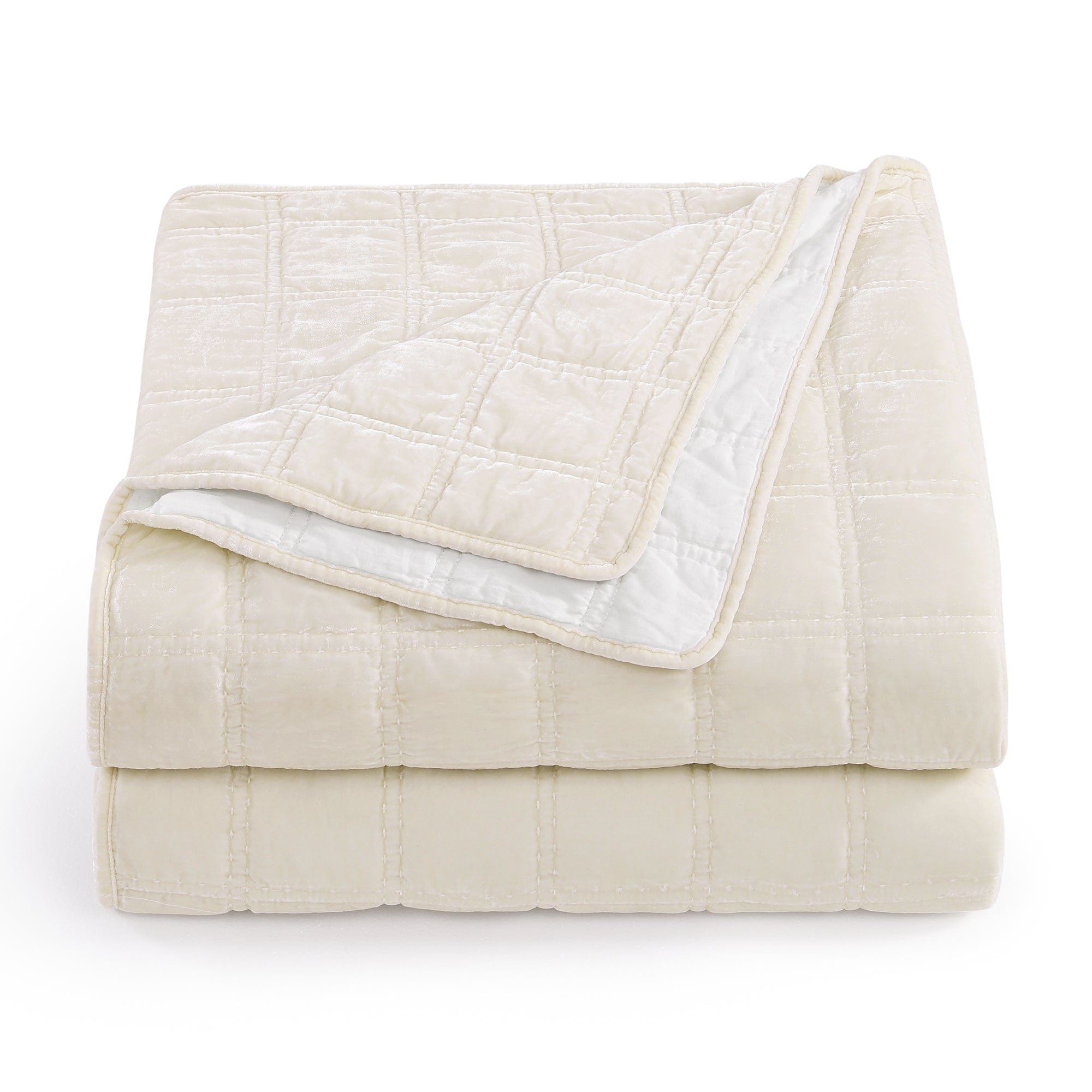 Stella - Full/Queen Faux Silk Velvet Double Box Stitch Quilt Set (Set of 3) - Stone