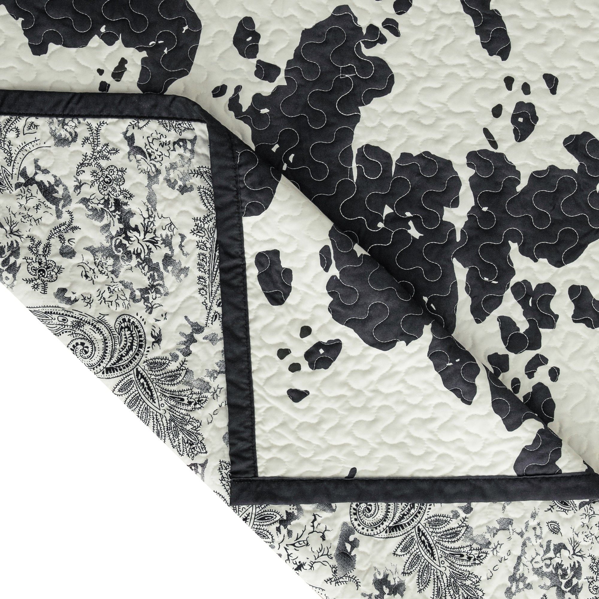 Clara - King Cowhide Reversible Quilt Set (Set of 3) - Black