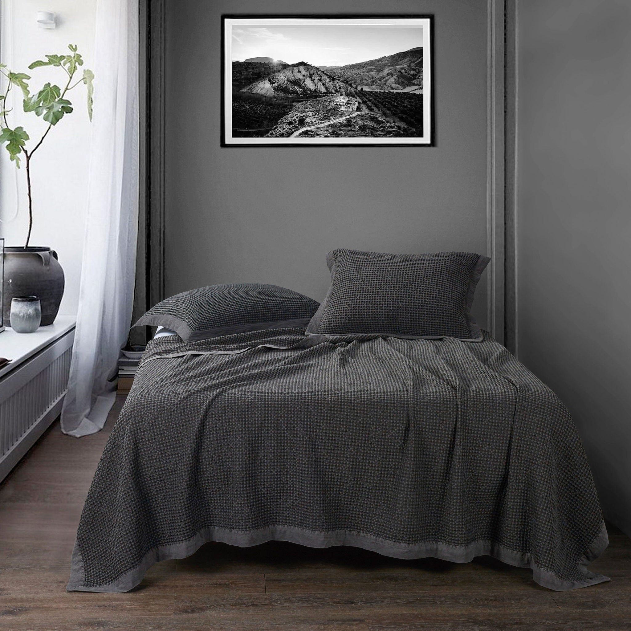 Stonewashed Cotton Waffle Weave - Full/Queen Coverlet Set (Set of 3) - Slate