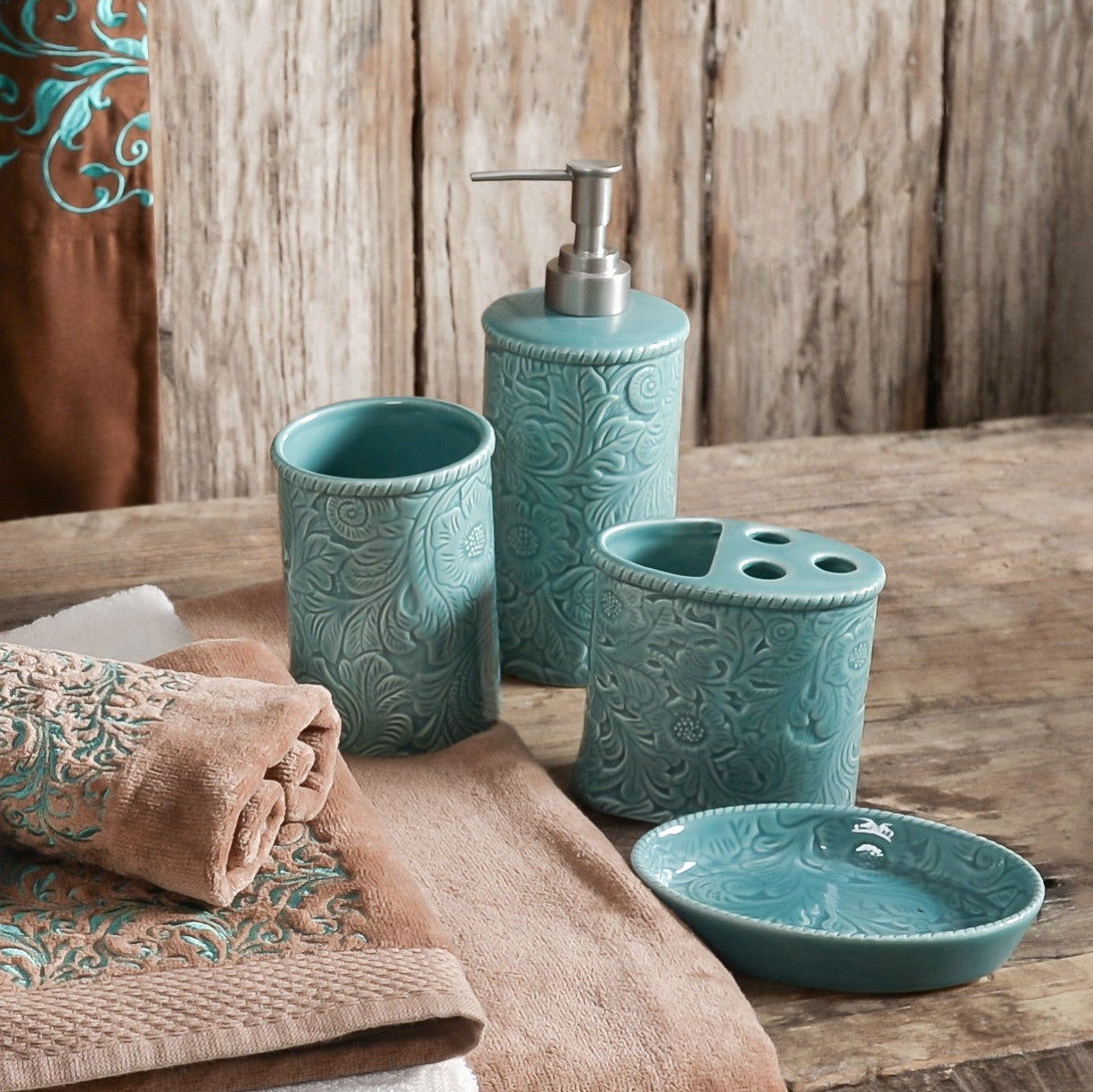 Savannah - Ceramic Countertop Bathroom Set (Set of 4), 4 Per Carton - Turquoise