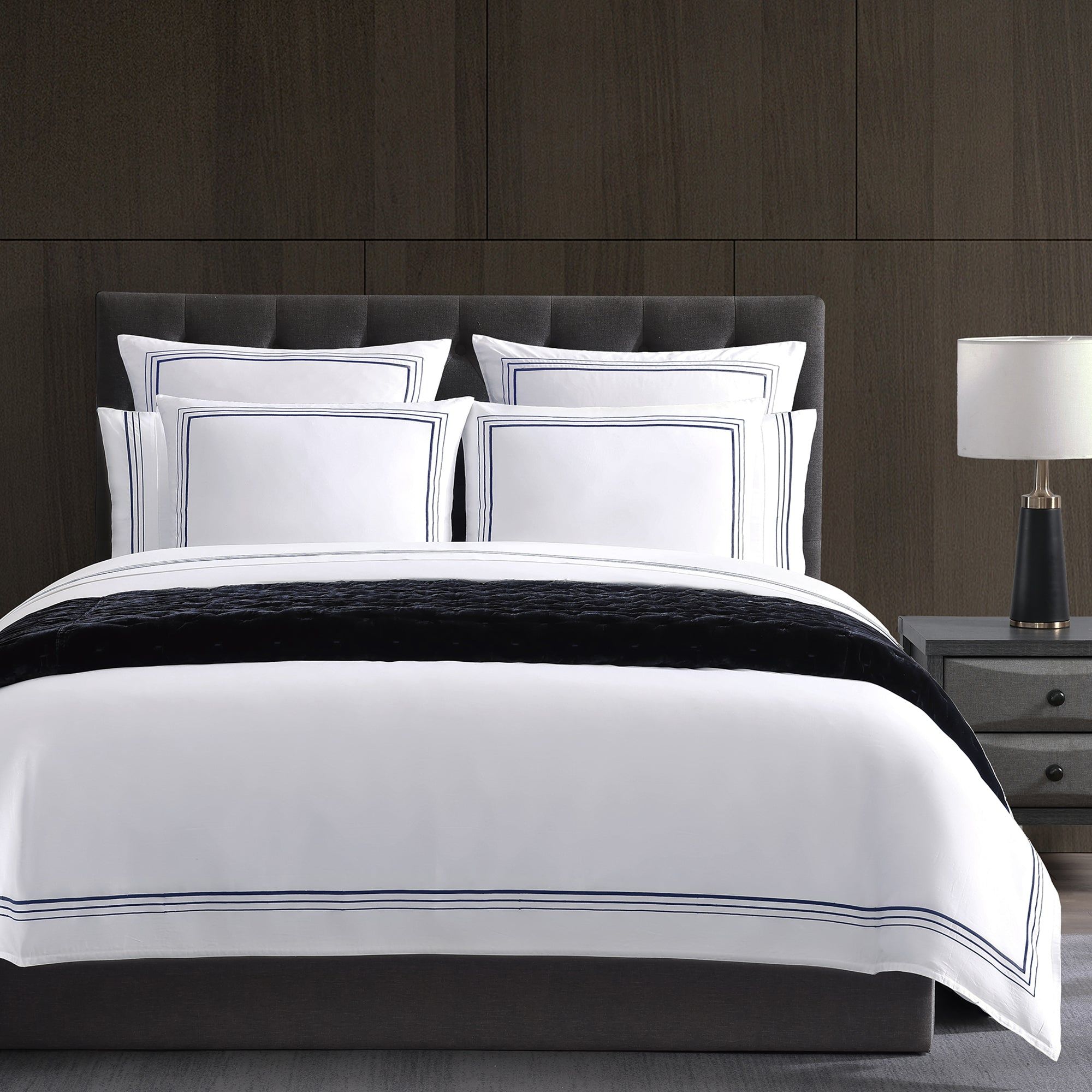 Border Embroidery - Queen Duvet Cover Set (Set of 3) - Navy