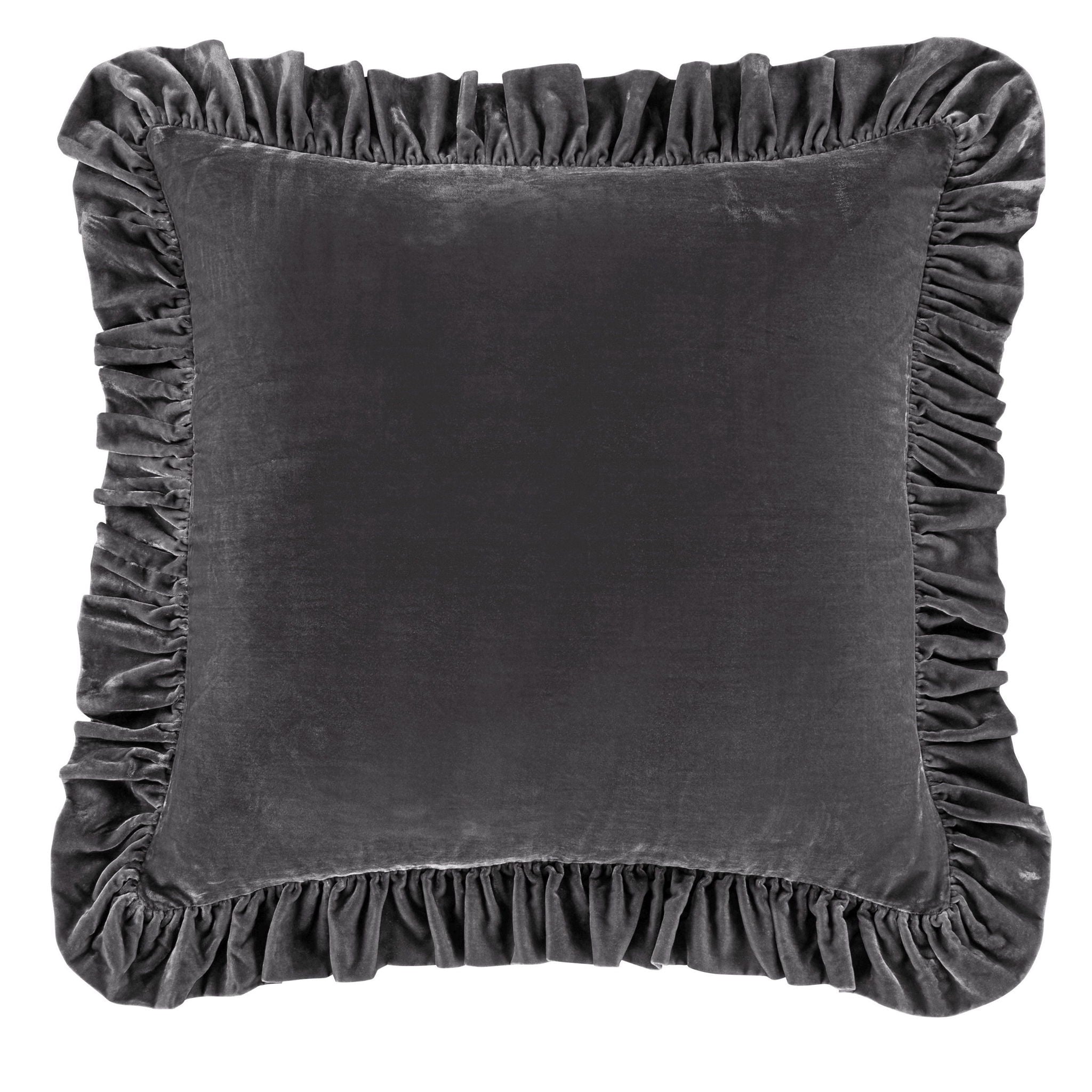 Stella - Faux Silk Velvet Ruffled Euro Sham - Dark Slate