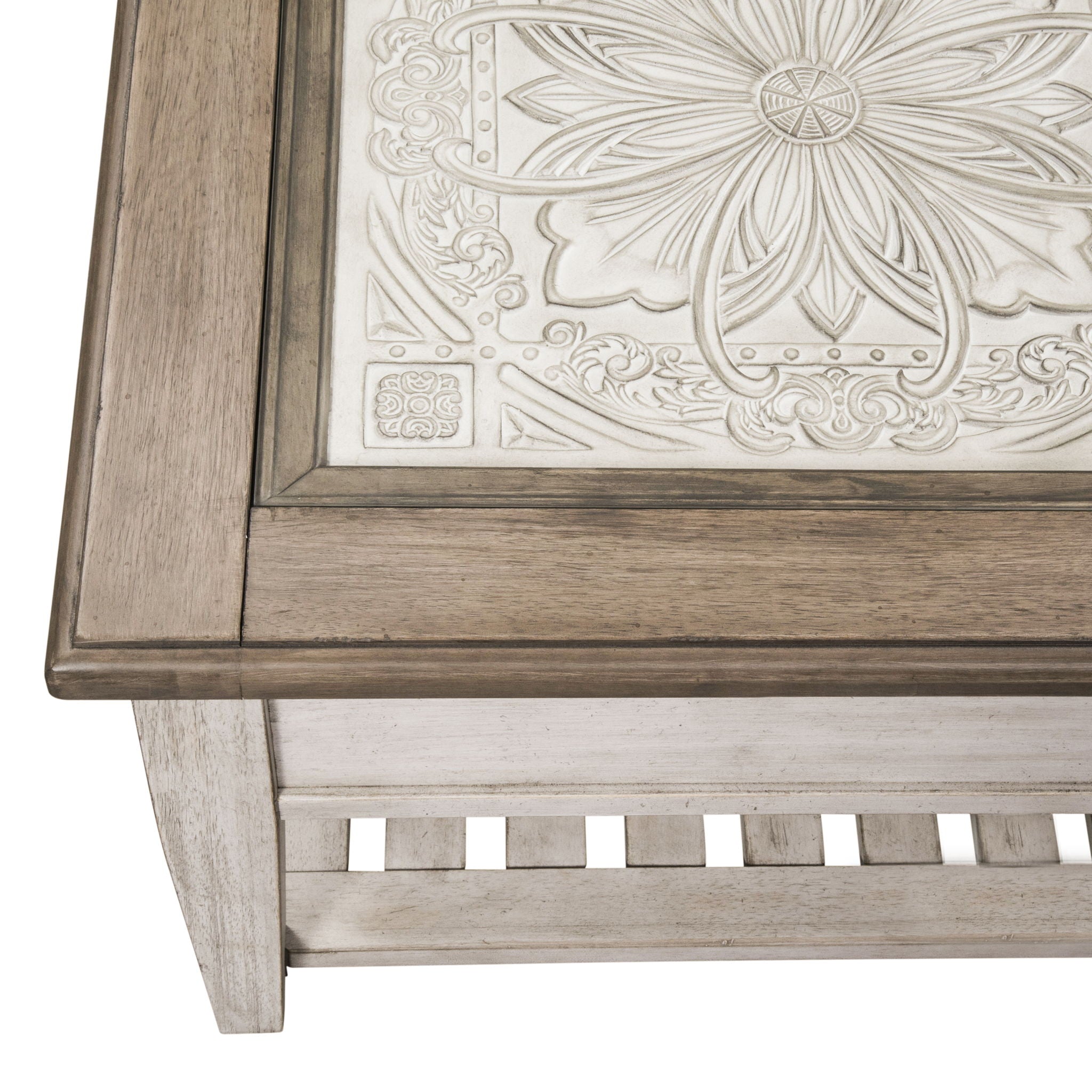 Heartland - Rect Ceiling Tile Cocktail Table - Antique White / Tobacco Tops