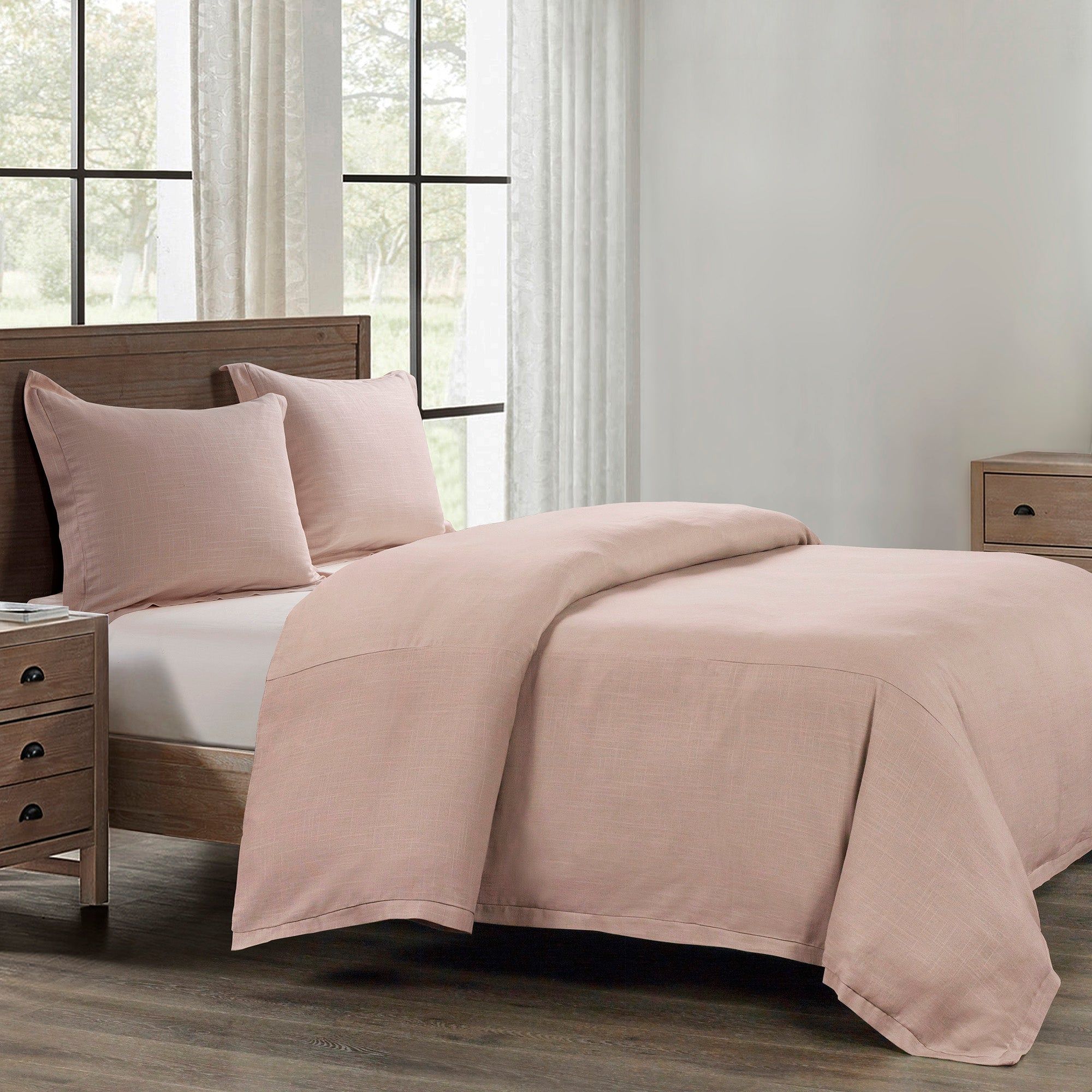 Hera - Queen Washed Linen Flange Comforter Set (Set of 3) - Blush