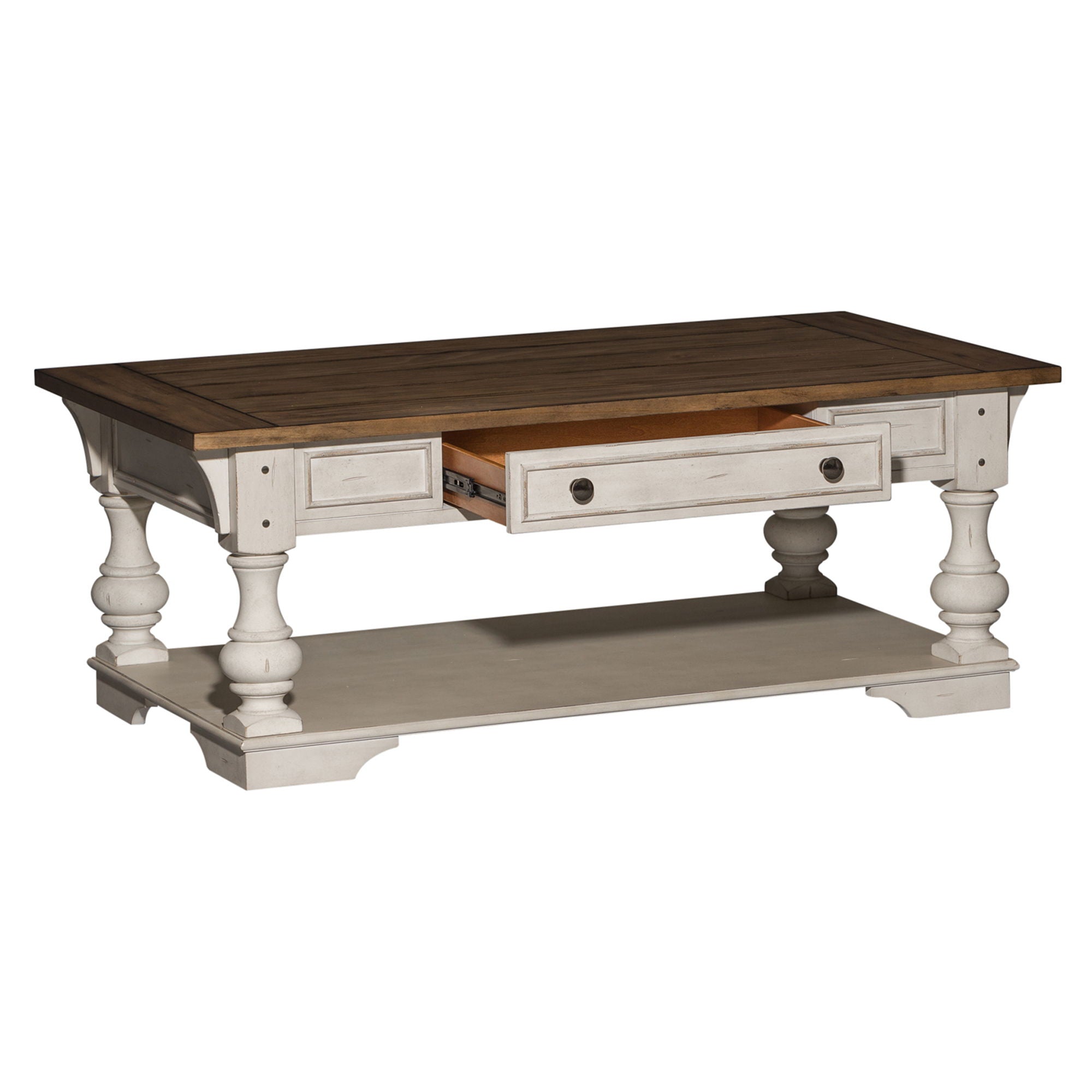Morgan Creek - Cocktail Table - Antique White / Wirebrushed Tobacco Accents