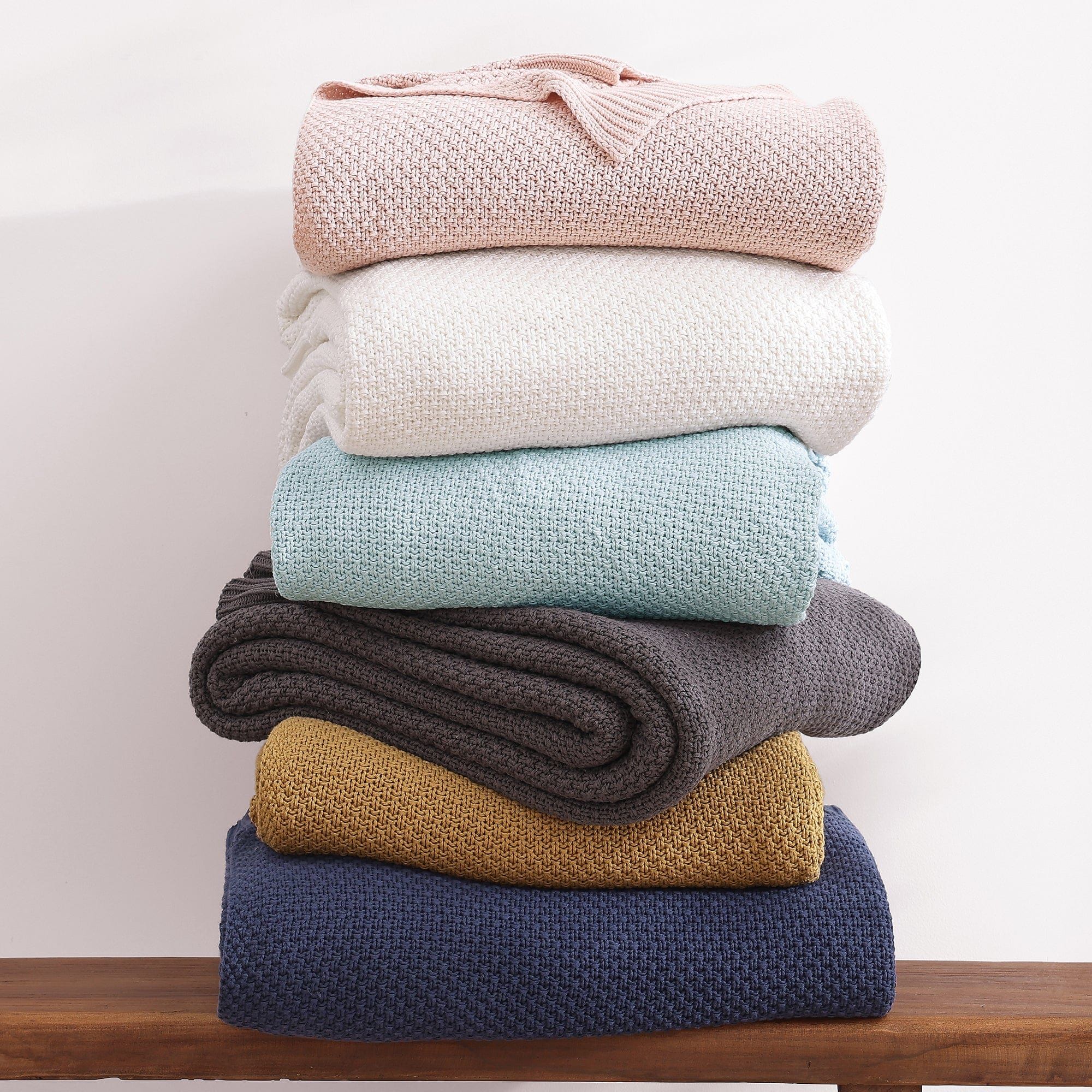 Cotton Knit - Throw Blanket - Vintage White