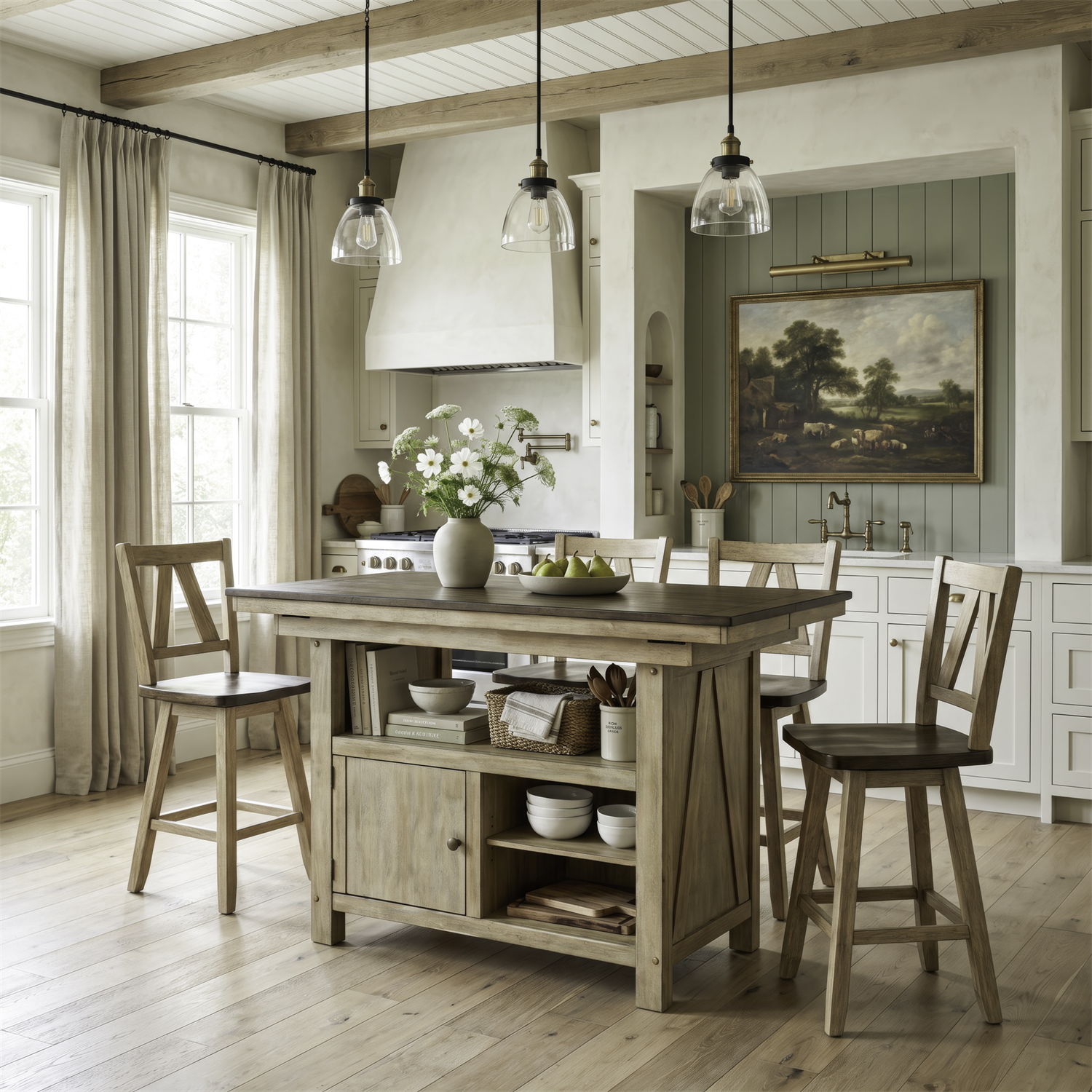 Lindsey Farm - 5 Piece Gathering Table Set - Natural & Brown
