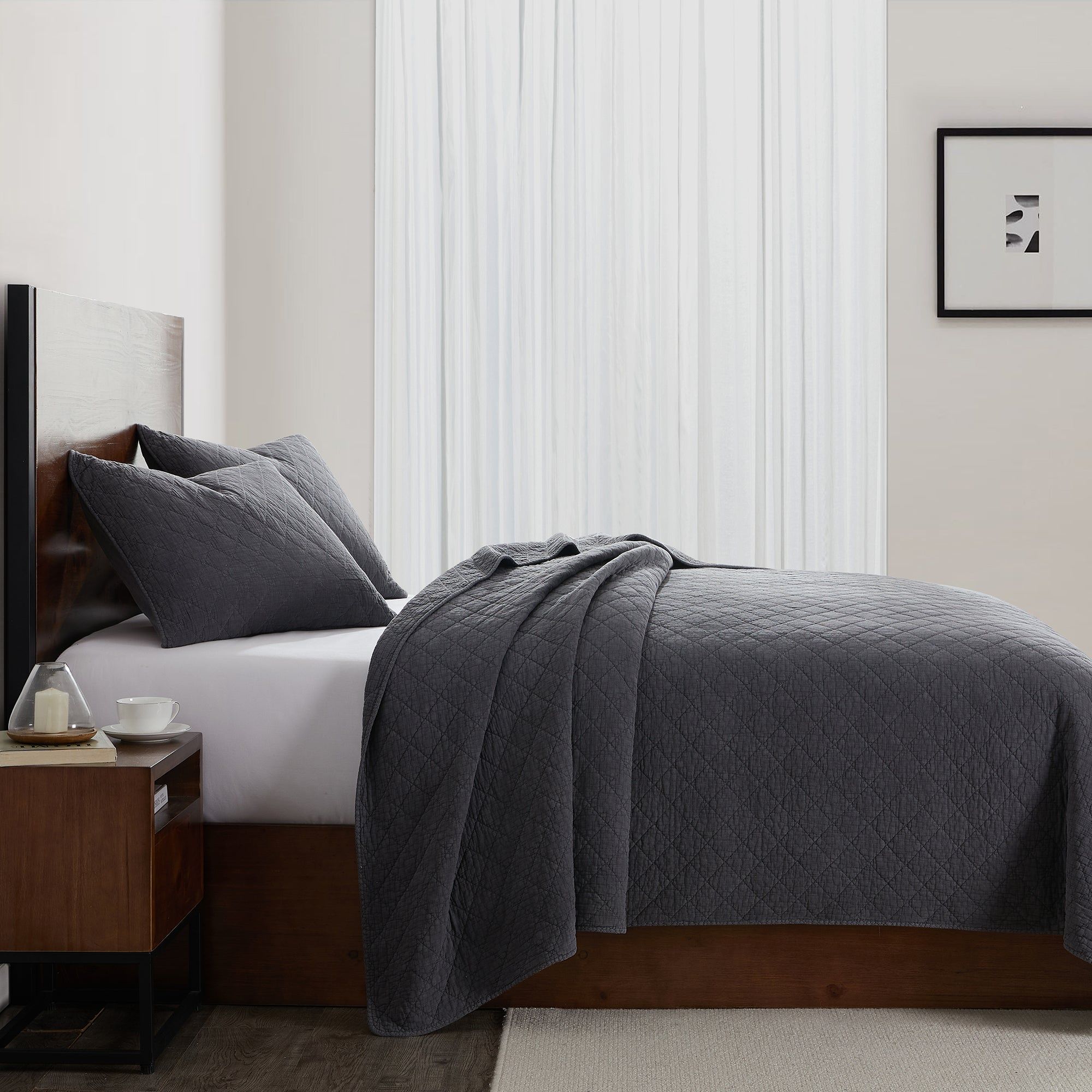 Cotton Gauze - Full/Queen Stonewashed Quilt - Charcoal