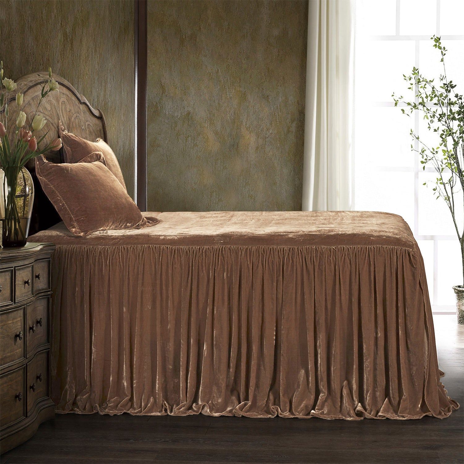 Stella - King Faux Silk Velvet Bedspread Set (Set of 3) - Dusty Rose