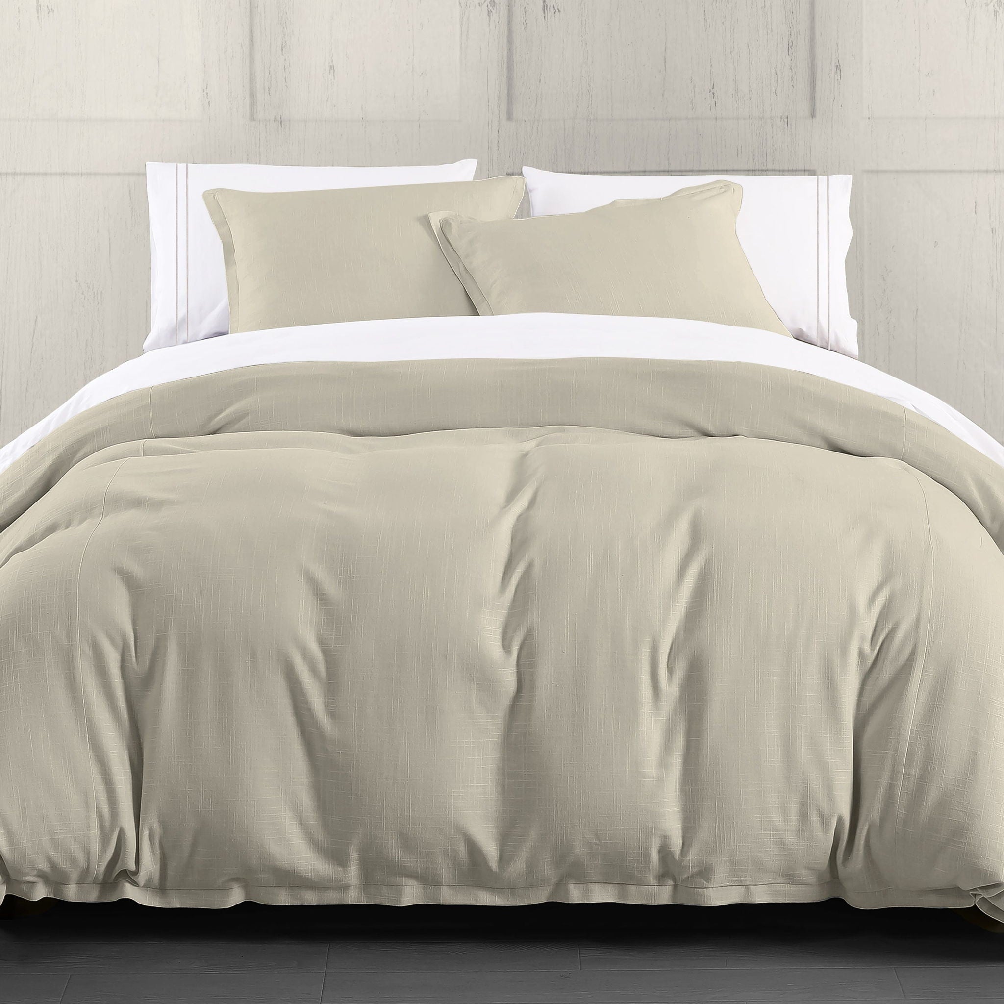 Hera - King Washed Linen Flange Comforter Set (Set of 3) - Light Tan