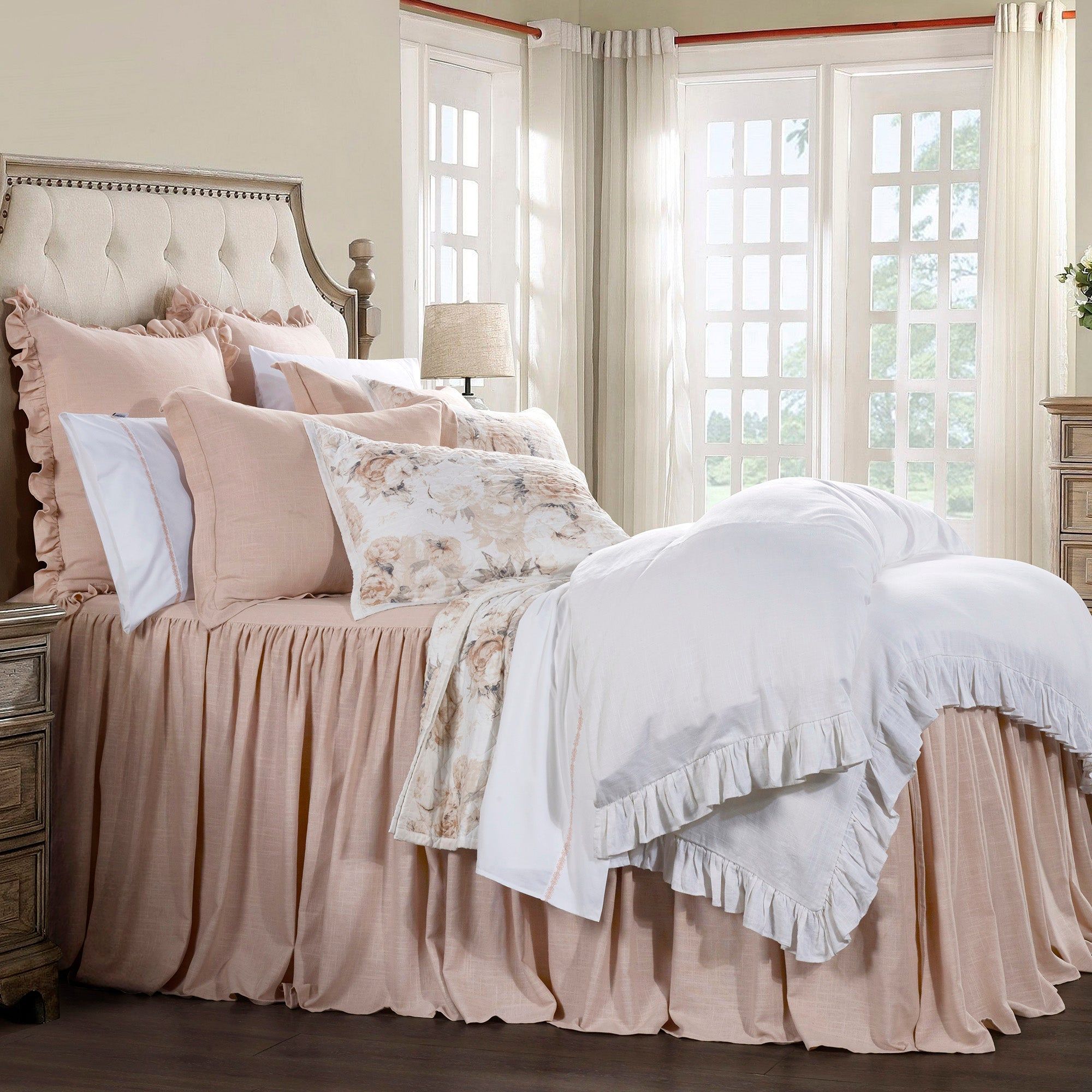 Luna - Twin Washed Linen Bedspread Set (Set of 2) - Blush