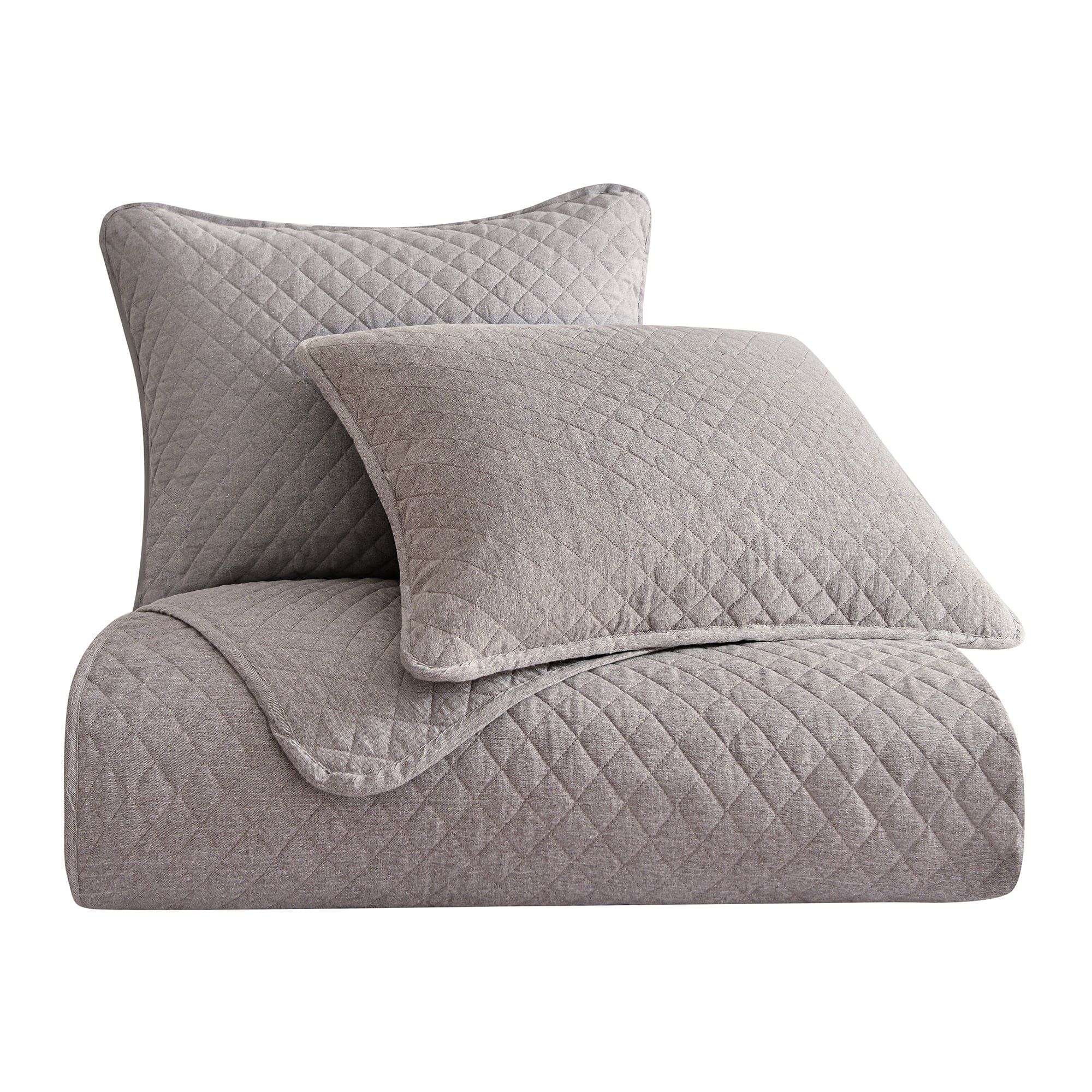 Anna - King Diamond Quilted Coverlet Set (Set of 3) - Taupe