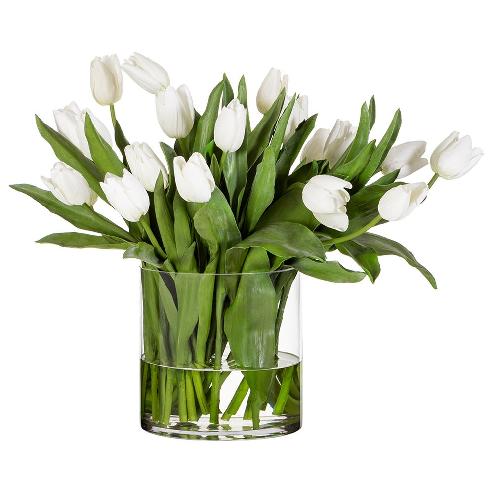 French Tulip Cut in Glass White Green