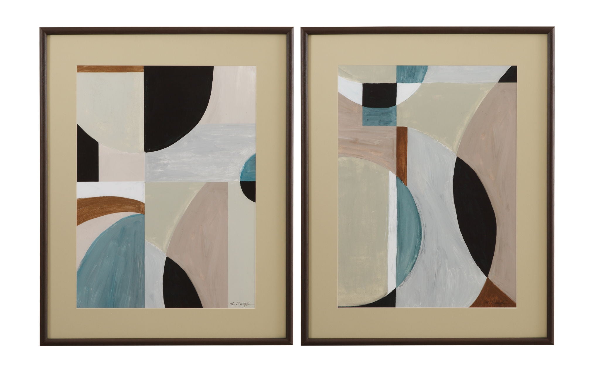 Curved Vision Shapes Framed Print - Light Brown
