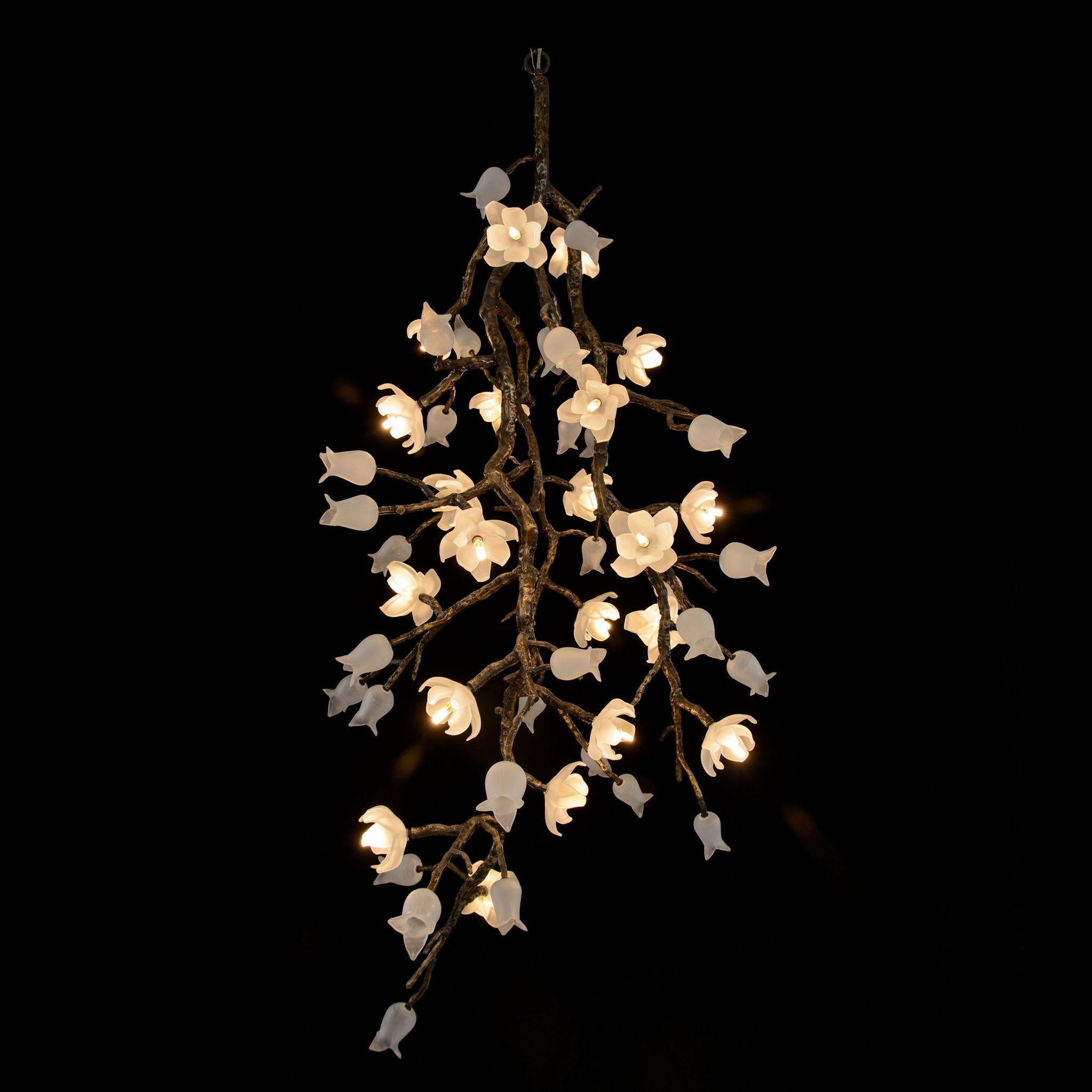 Churippu Magnolia & Tulip Glass Bronze Vertical Twenty-One Light Chandelier