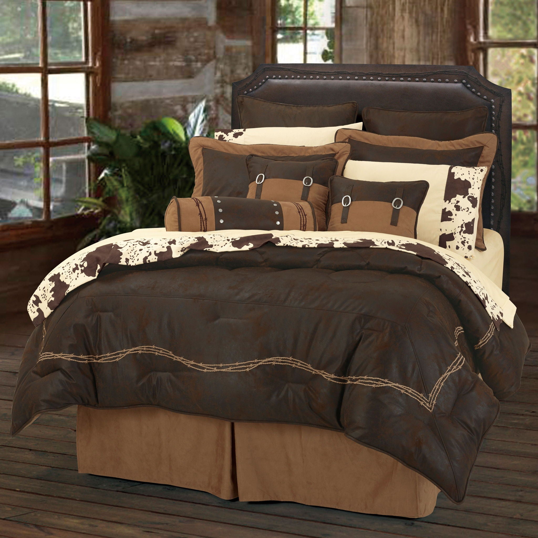 Rustic Barbwire - Queen Barbwire Comforter Set (Set of 7) - Chocolate