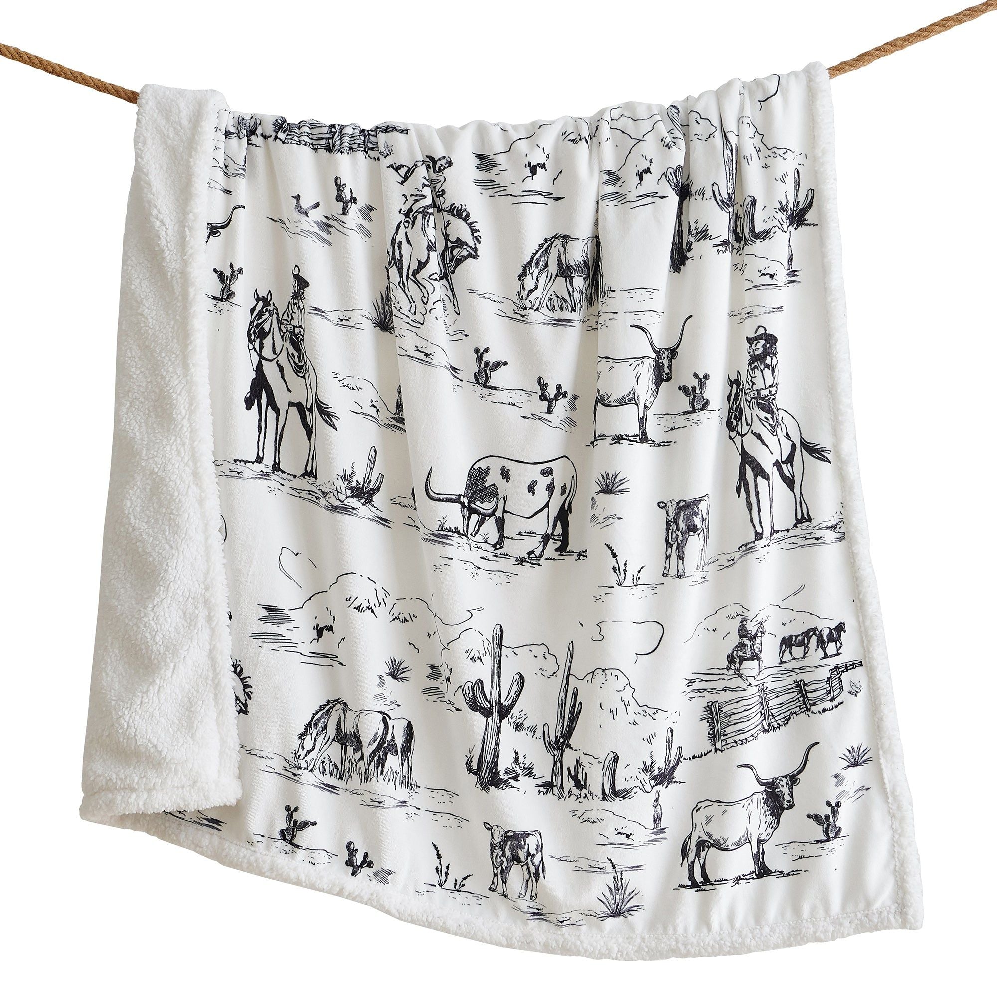 Campfire - Ranch Life Western Toile Campfire Sherpa Throw 6 Per Carton - Black / White