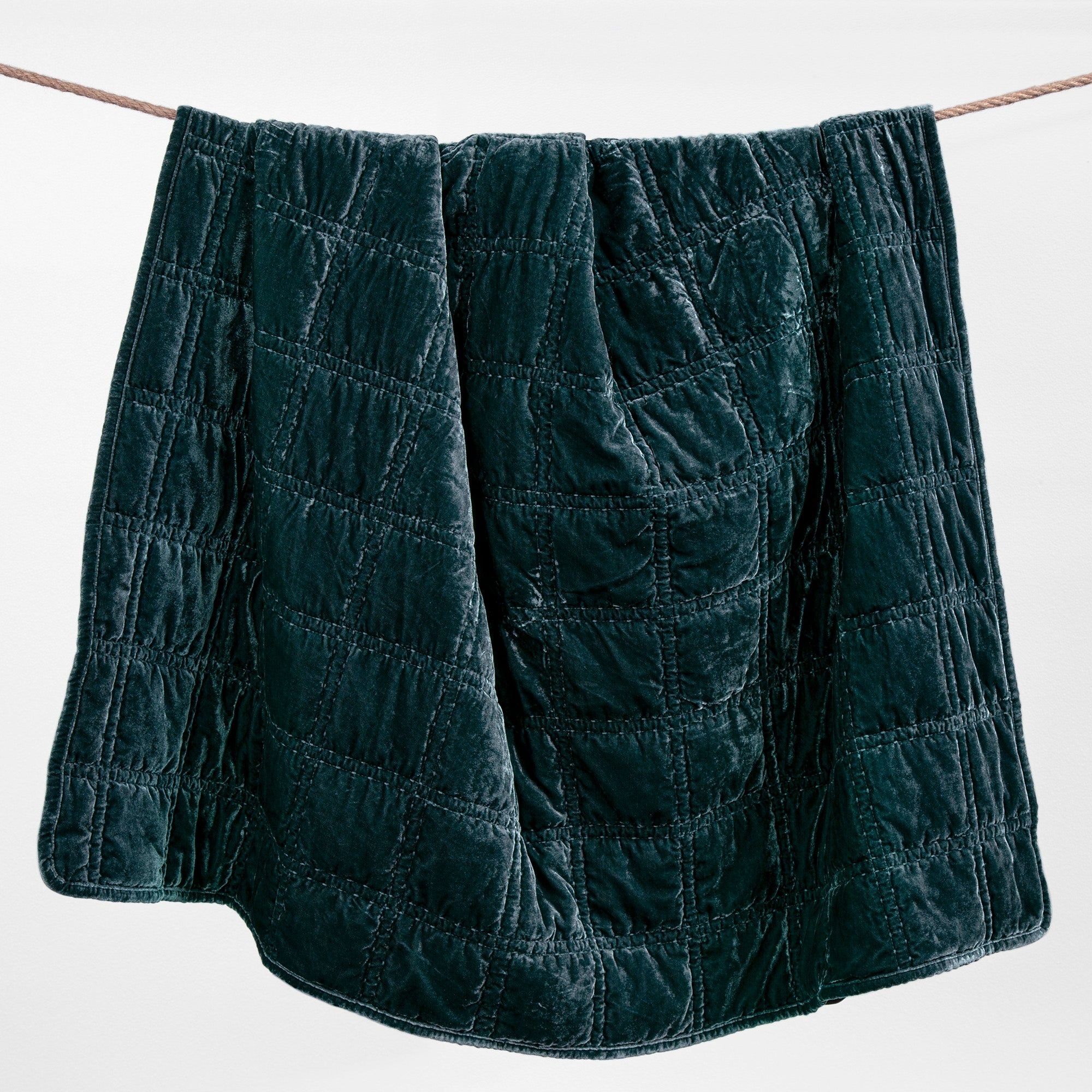 Stella - Faux Silk Velvet Double Box Stitch Throw - Storm Blue