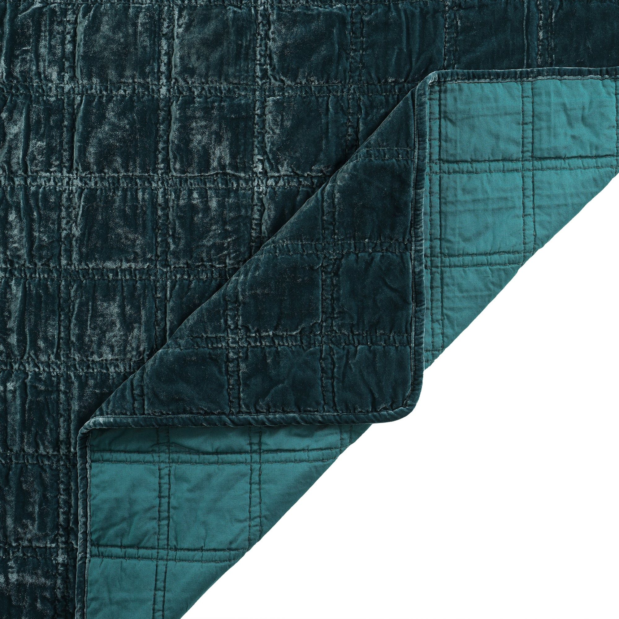Stella - King Faux Silk Velvet Double Box Stitch Quilt Set (Set of 3) - Storm Blue