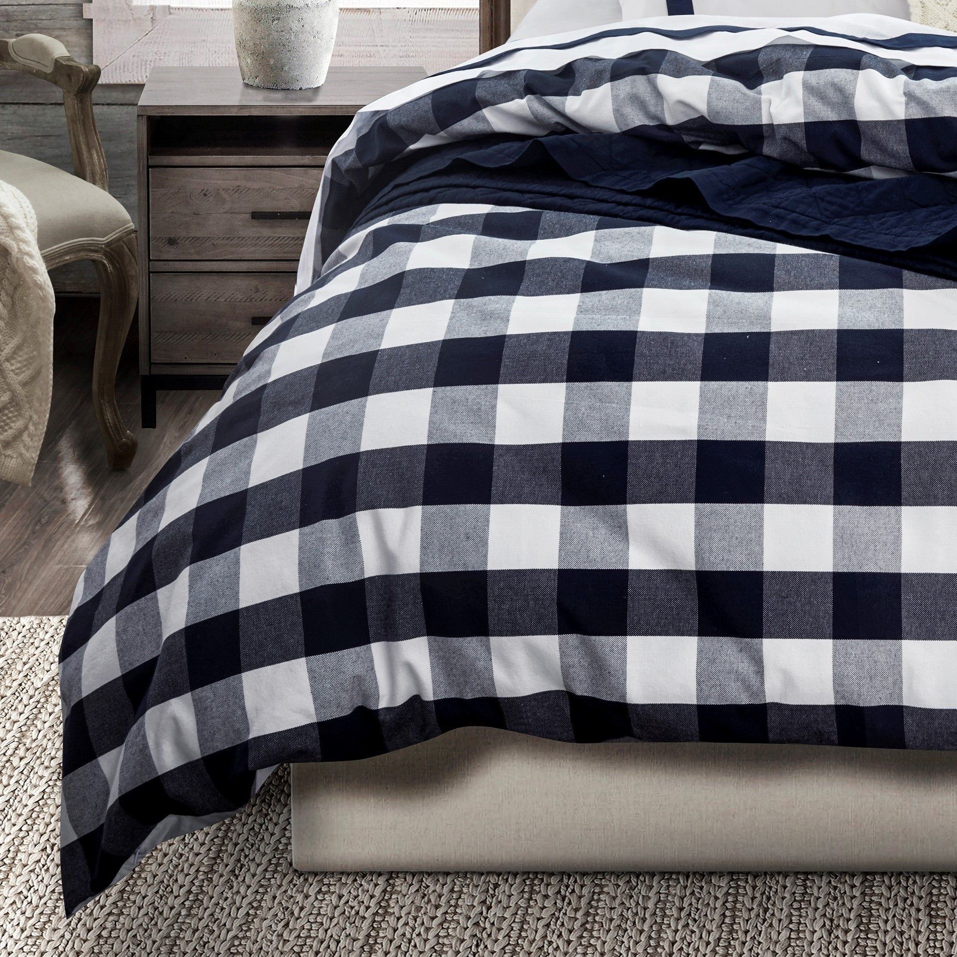 Camille - King Buffalo Check Duvet Cover Set (Set of 3) - Navy