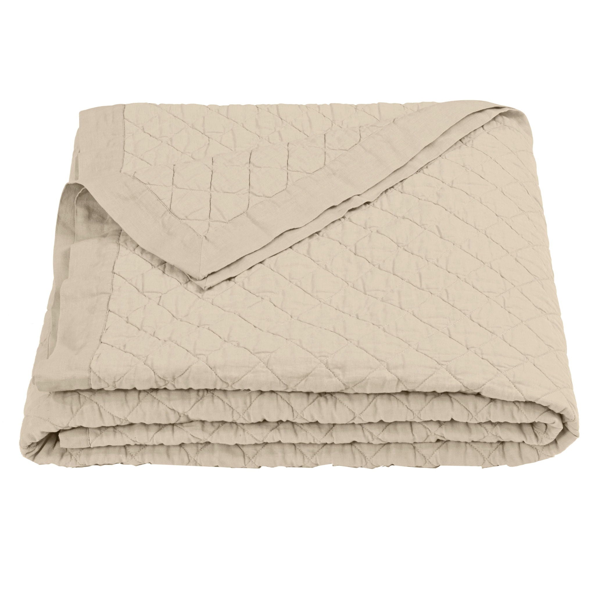 Diamond Linen - Twin Linen Cotton Diamond Quilt - Light Tan