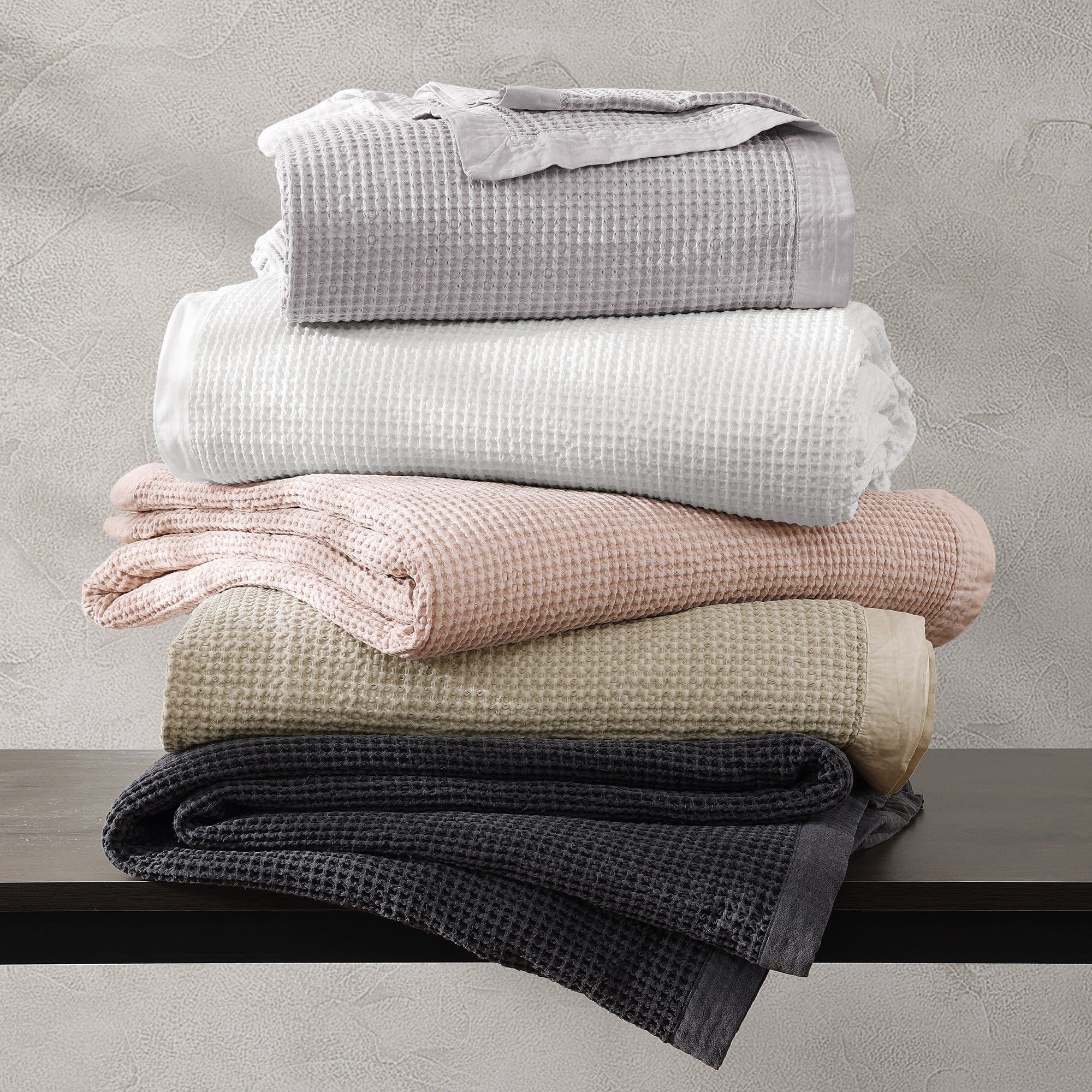 Stonewashed Cotton Waffle Weave - Twin Coverlet - Blush