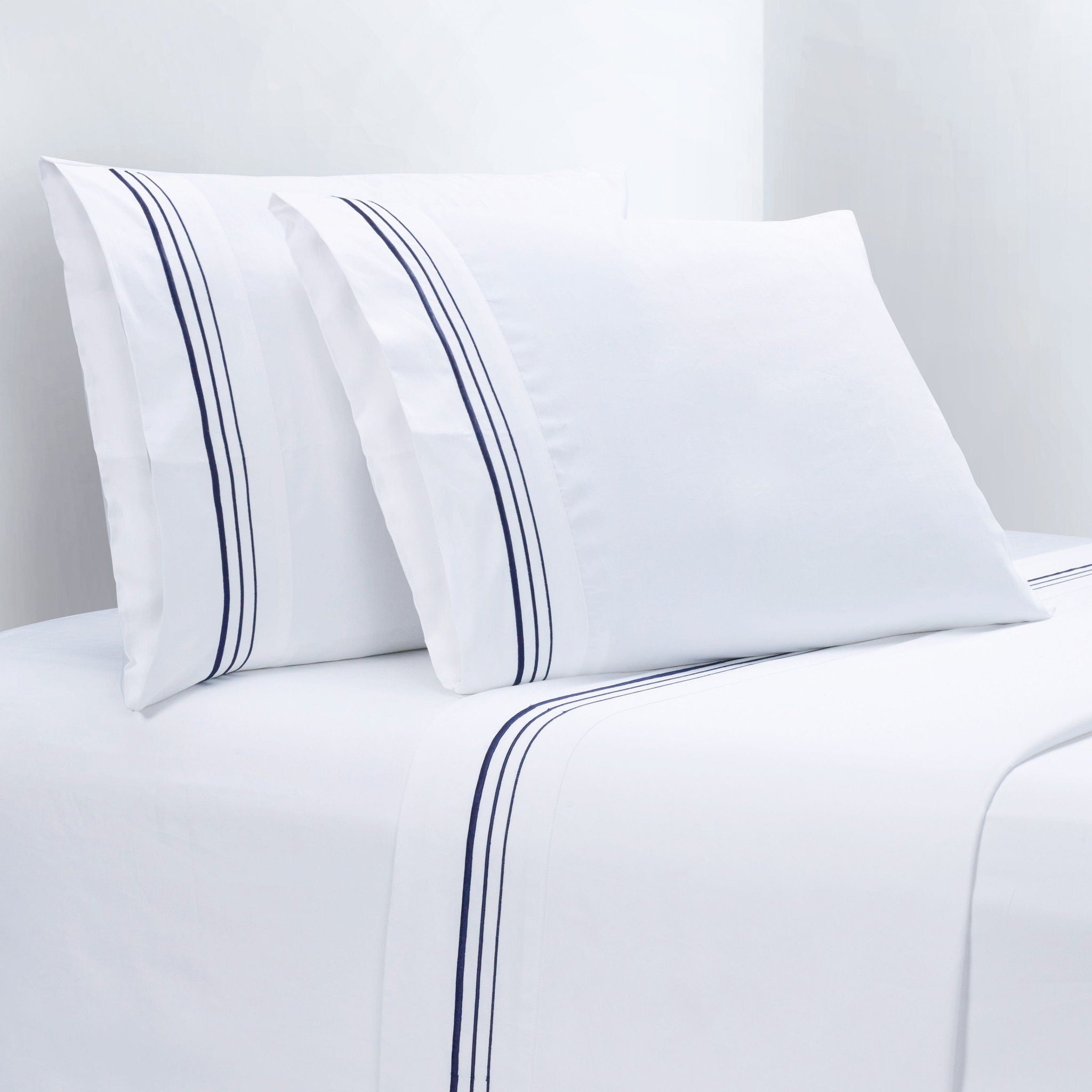 Border Embroidery - Twin Sheet Set (Set of 3) - Navy