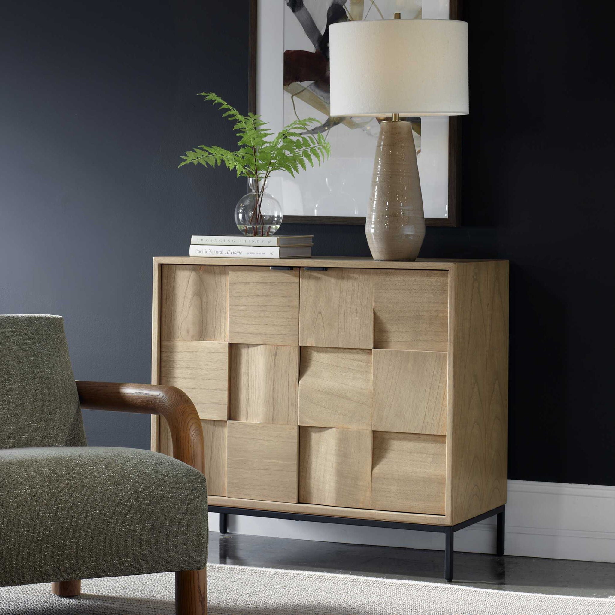Lorenzo - Geometric 2 Door Cabinet - Light Brown