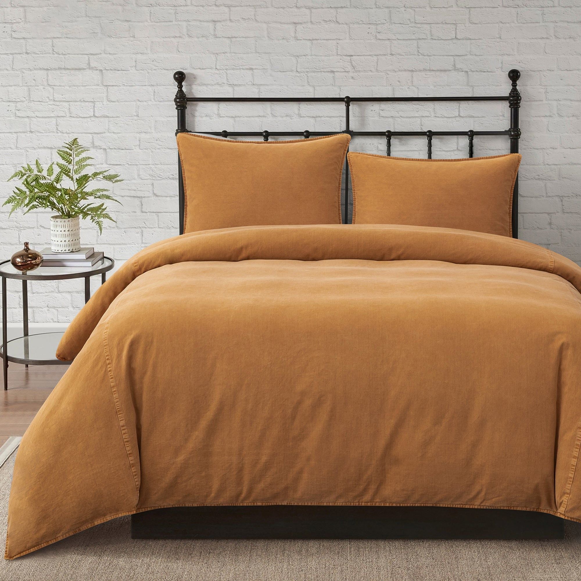 Cotton Canvas - King Stonewashed Duvet Cover Set (Set of 3) - Terracotta