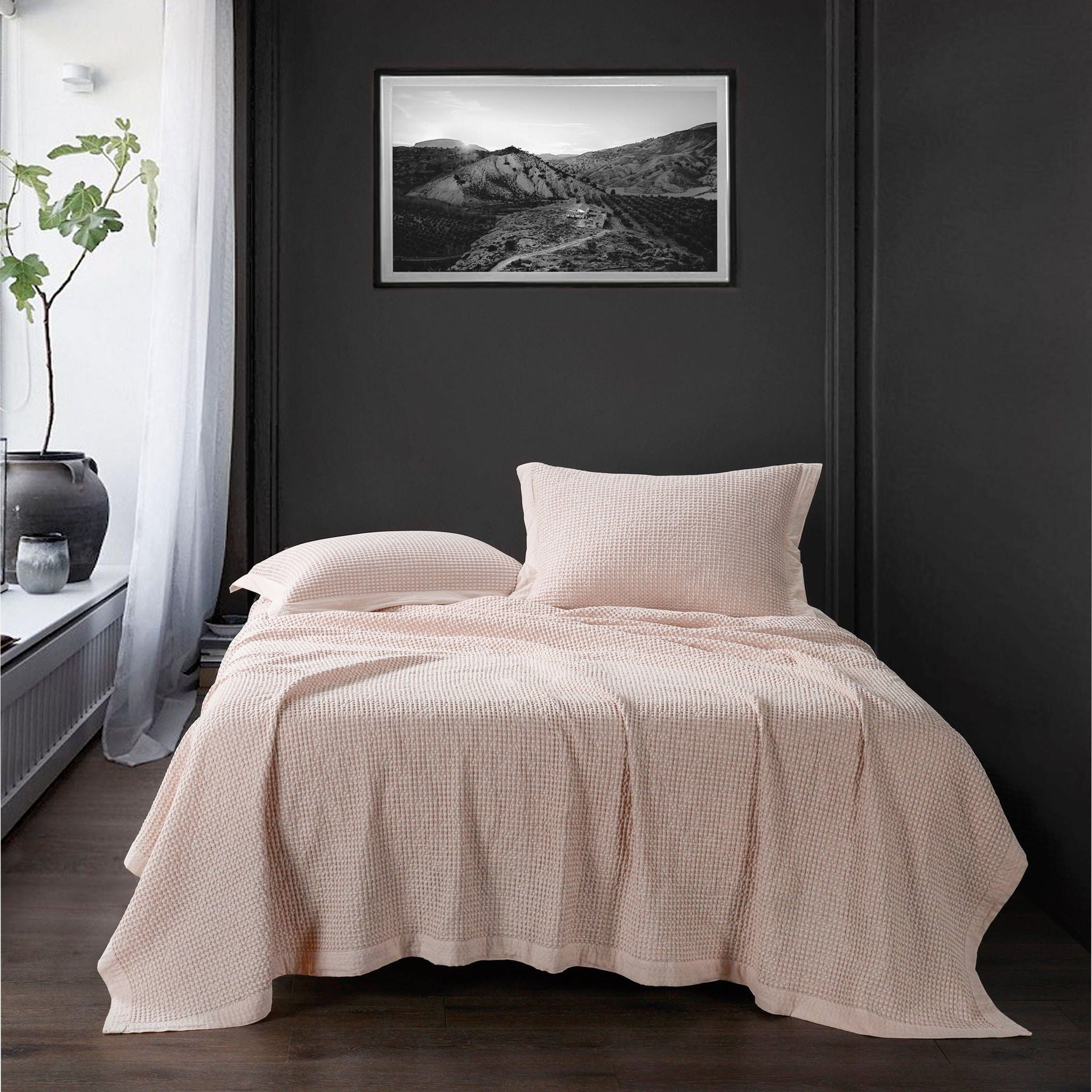 Stonewashed Cotton Waffle Weave - Full/Queen Coverlet Set (Set of 3) - Blush