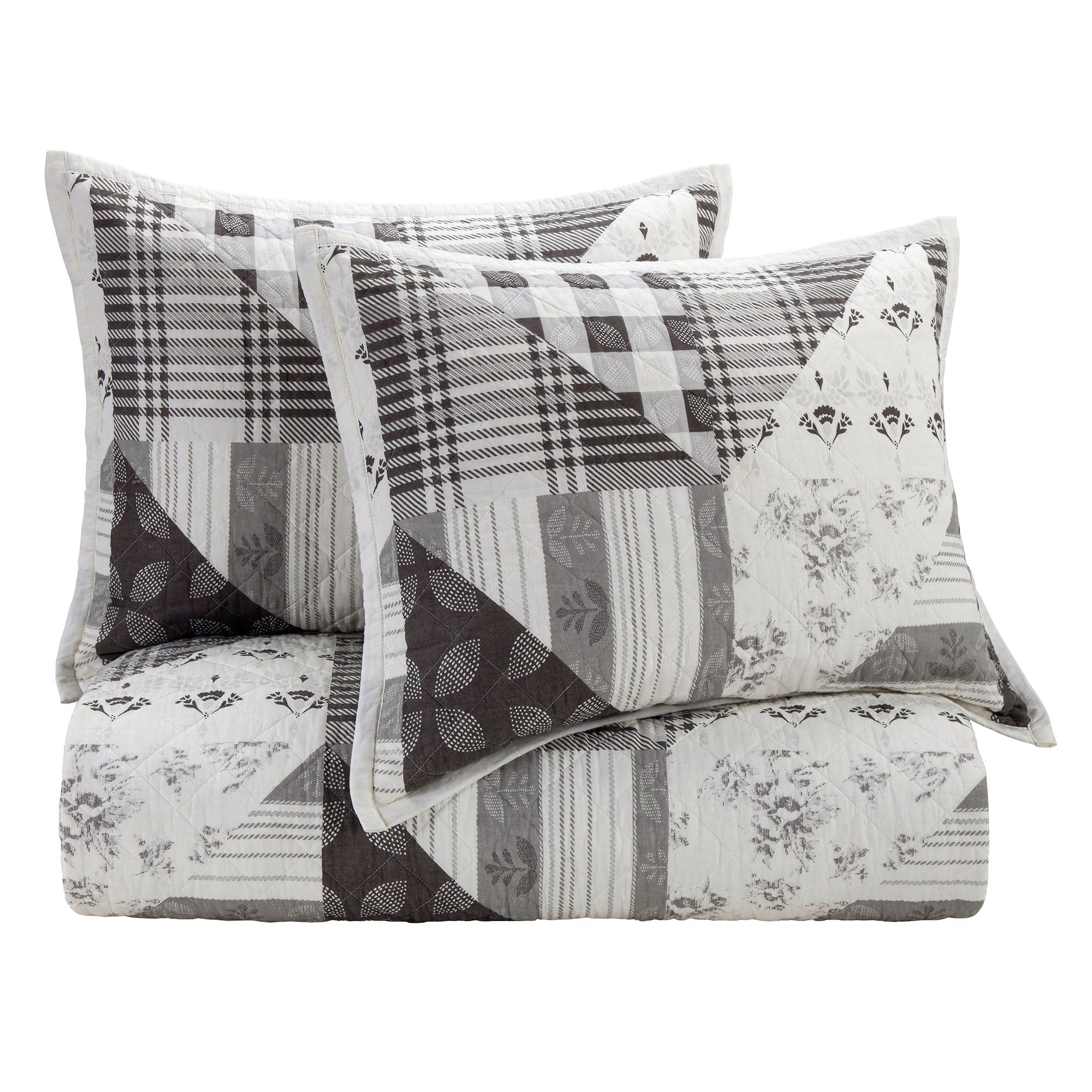 Patchwork Prairie - King Reversible Quilt Set (Set of 3) - Black