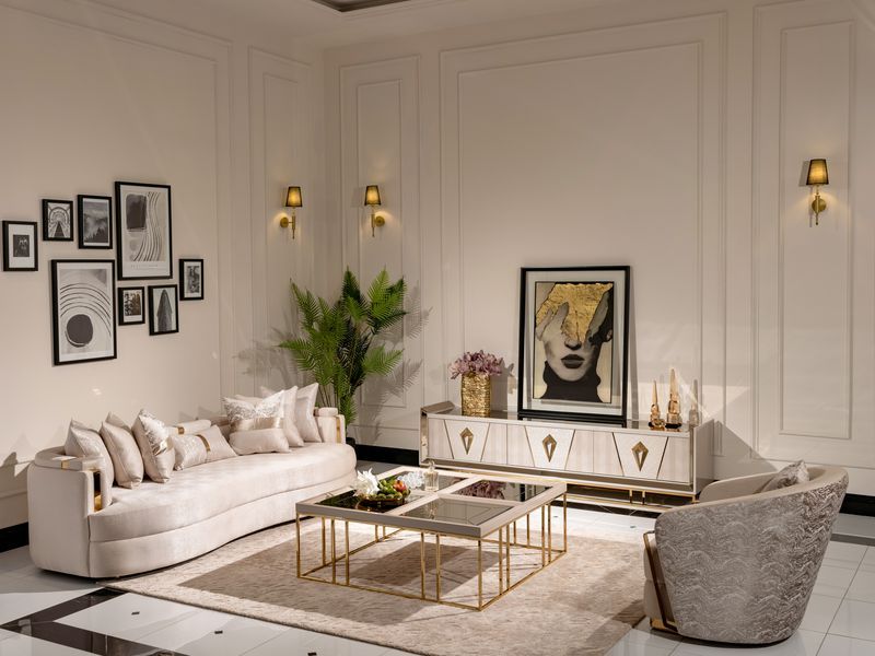 Carmela - Mansion Sofa - Almond / Gold